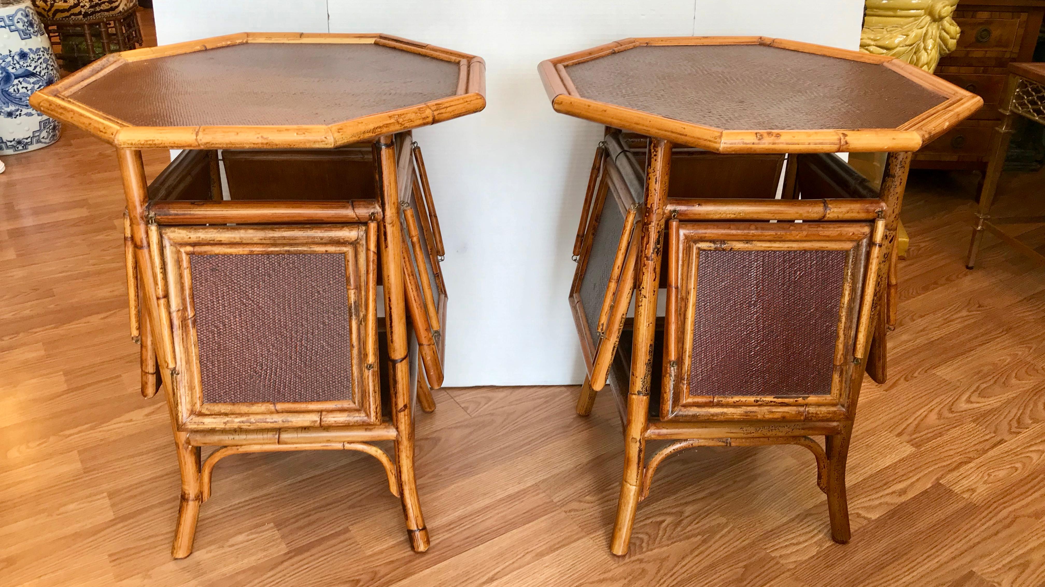 Asian Pair of Bamboo Pastry Stand Form End Tables