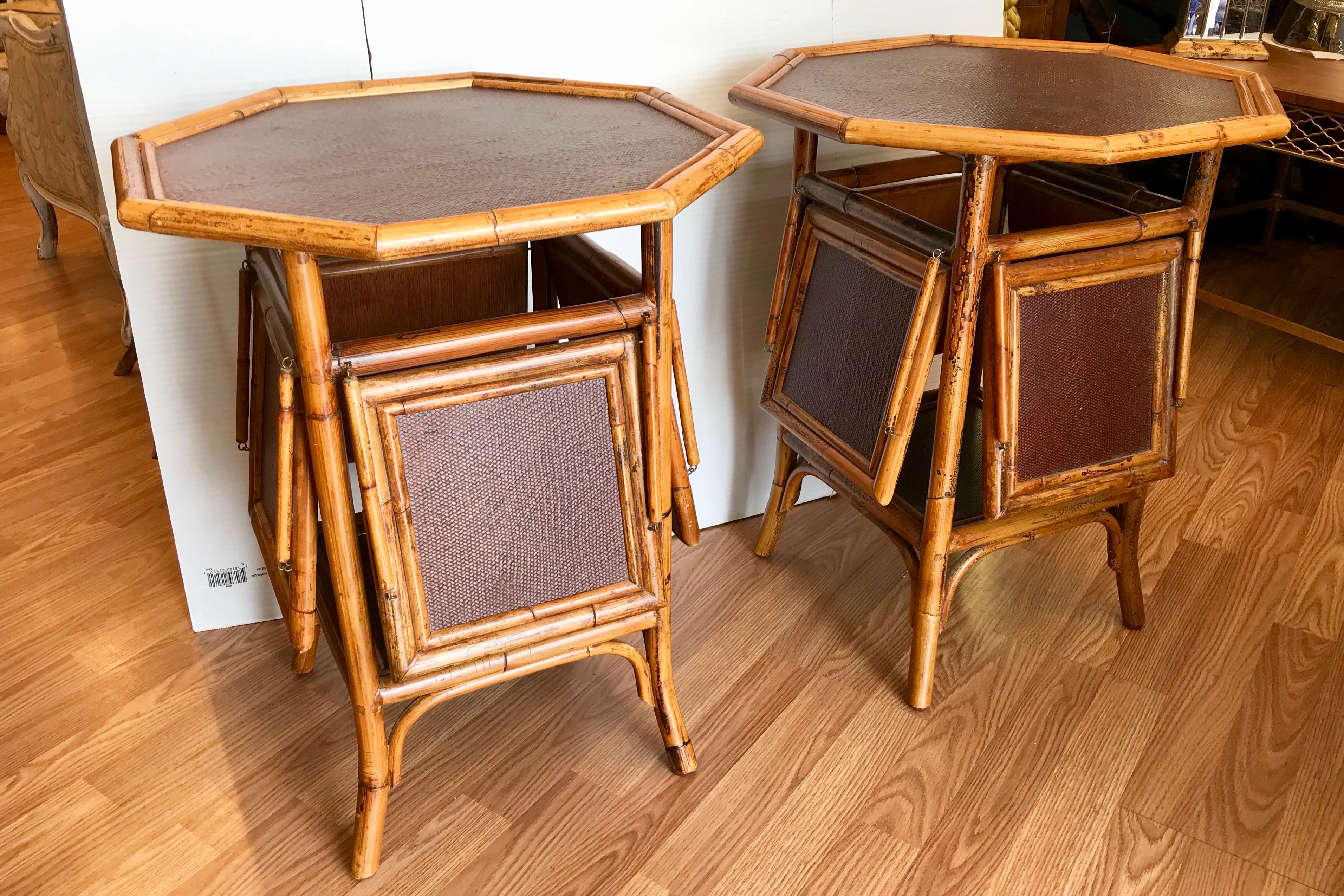 Mid-20th Century Pair of Bamboo Pastry Stand Form End Tables