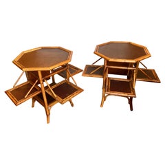 Retro Pair of Bamboo Pastry Stand Form End Tables