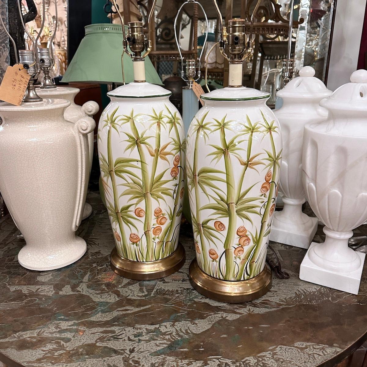 Pareja de lámparas de porcelana de bambú Italiano en venta