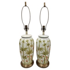 Pair of Bamboo Porcelain Lamps
