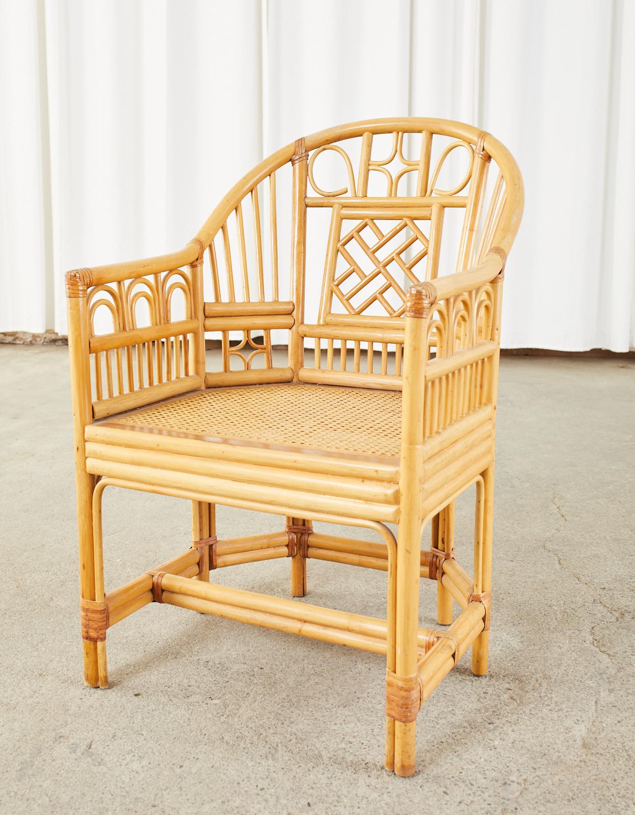 Pair of Bamboo Rattan Brighton Pavilion Style Armchairs 4