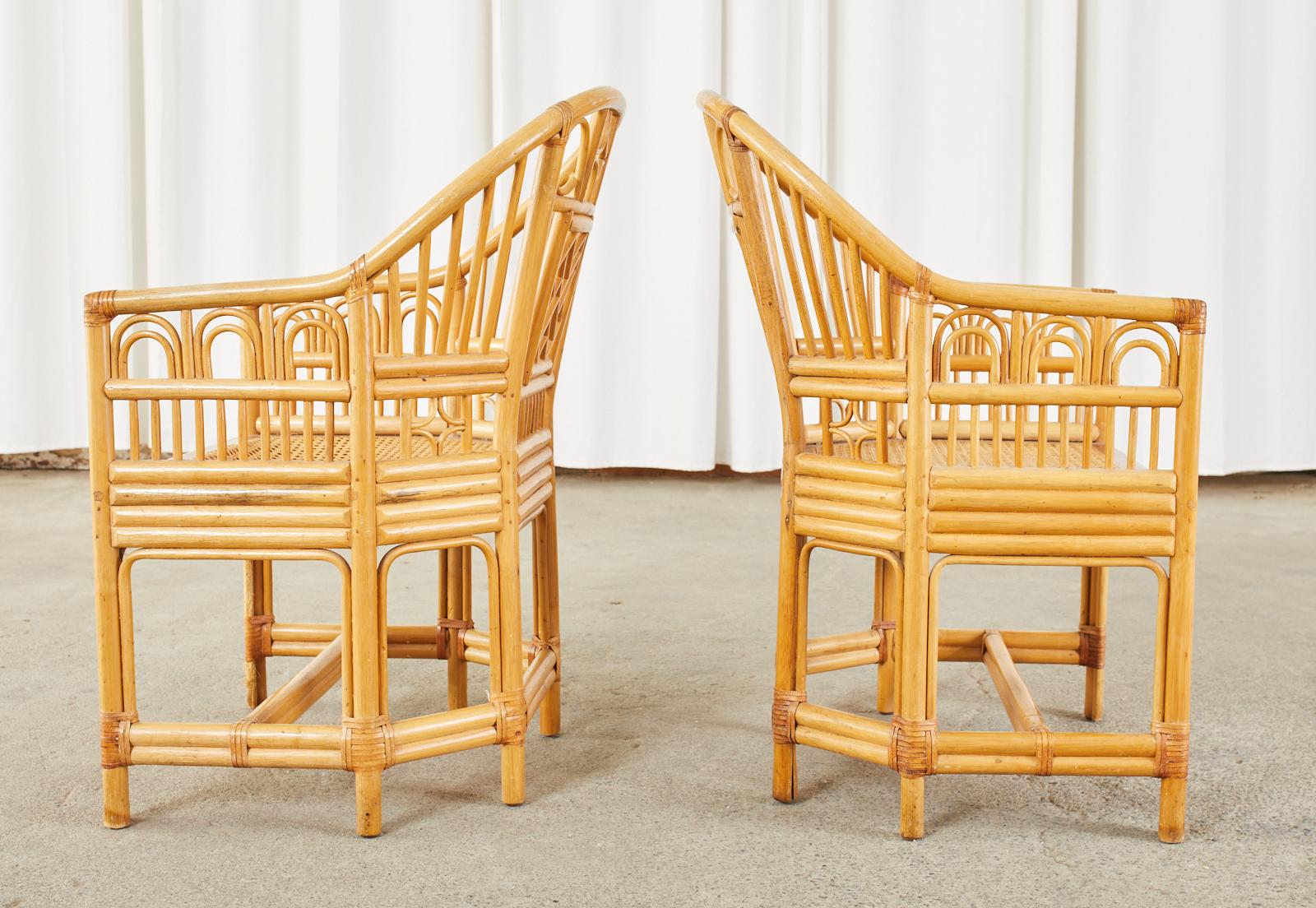 Pair of Bamboo Rattan Brighton Pavilion Style Armchairs 6