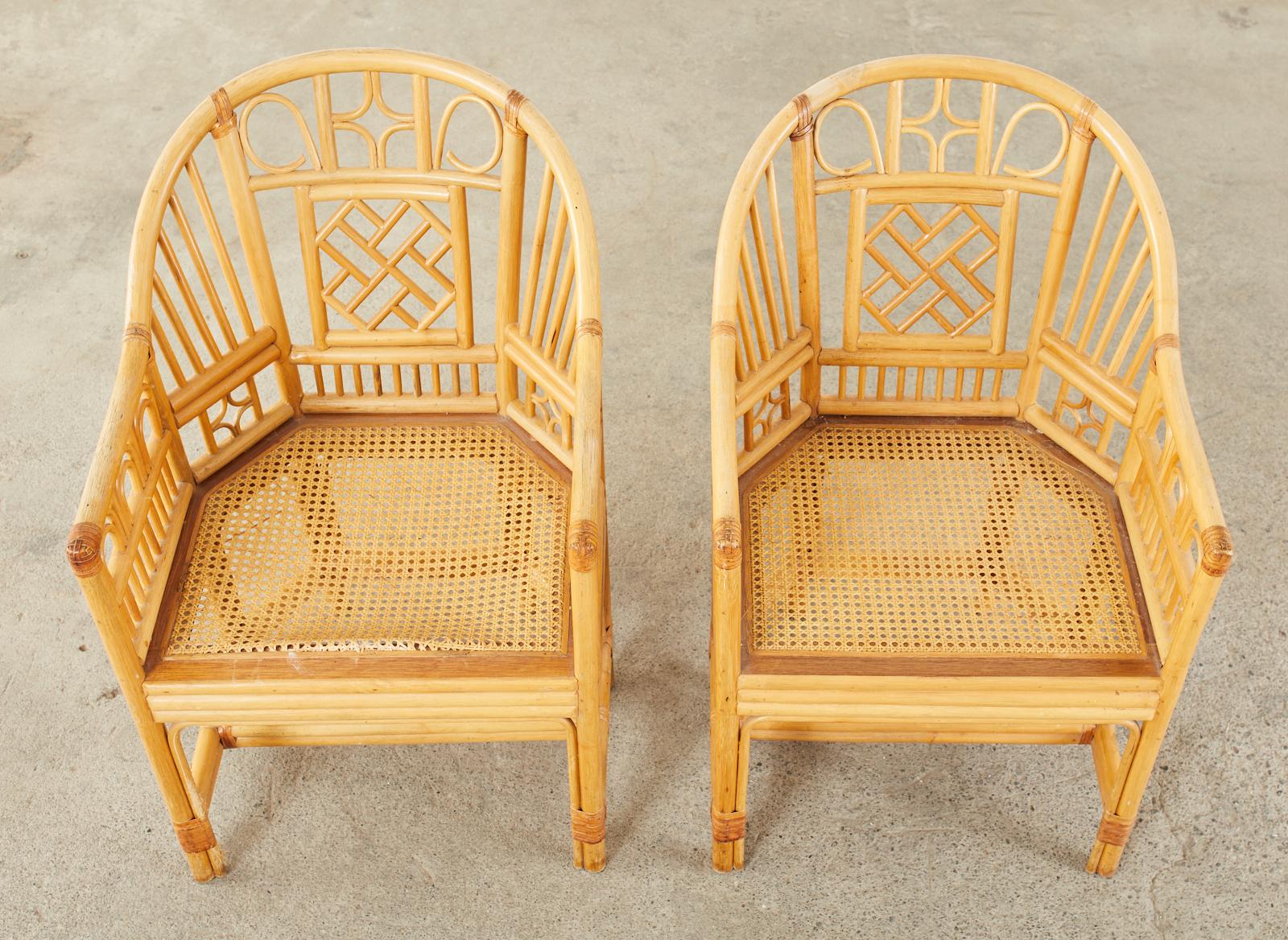 British Colonial Pair of Bamboo Rattan Brighton Pavilion Style Armchairs