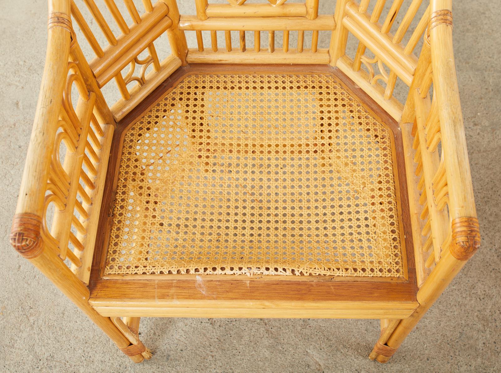 Pair of Bamboo Rattan Brighton Pavilion Style Armchairs In Good Condition In Rio Vista, CA