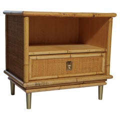 Pair of Bamboo & Rattan Cabinets with Shelf & Single Drawer with Brass Detail