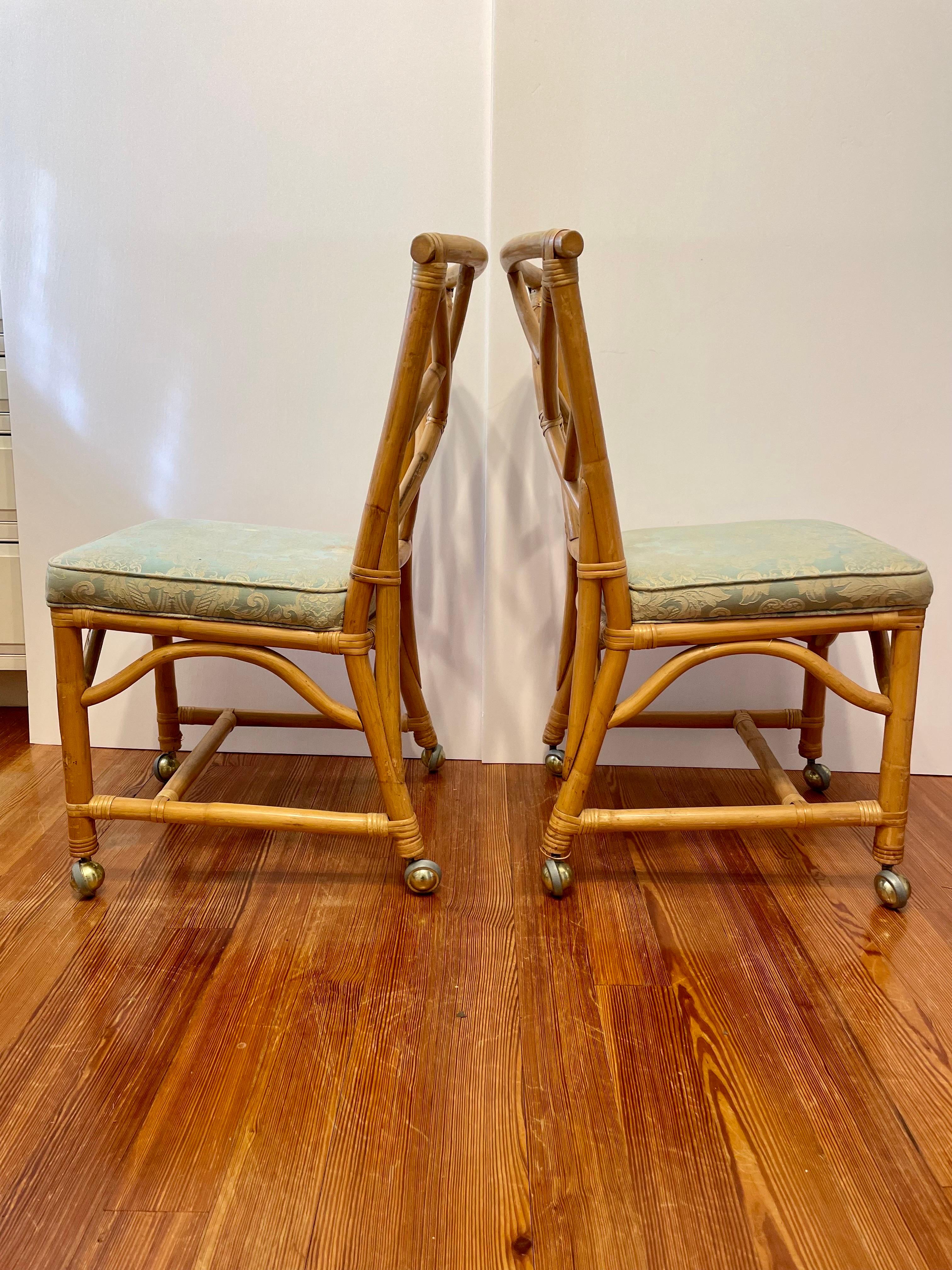 Pair of Bamboo Rattan Chairs on Casters 6