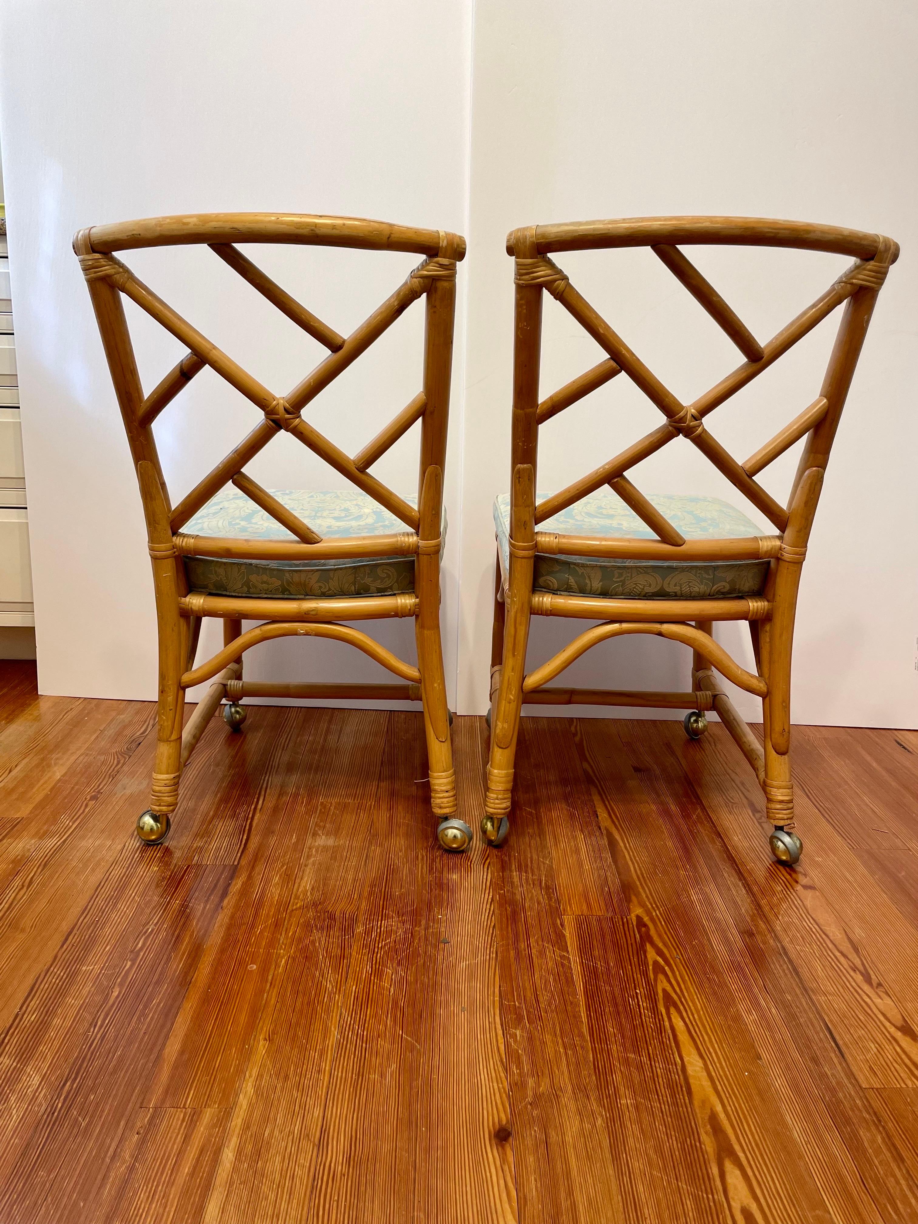 Pair of Bamboo Rattan Chairs on Casters 7