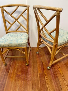 Pair of Bamboo Rattan Chairs on Casters