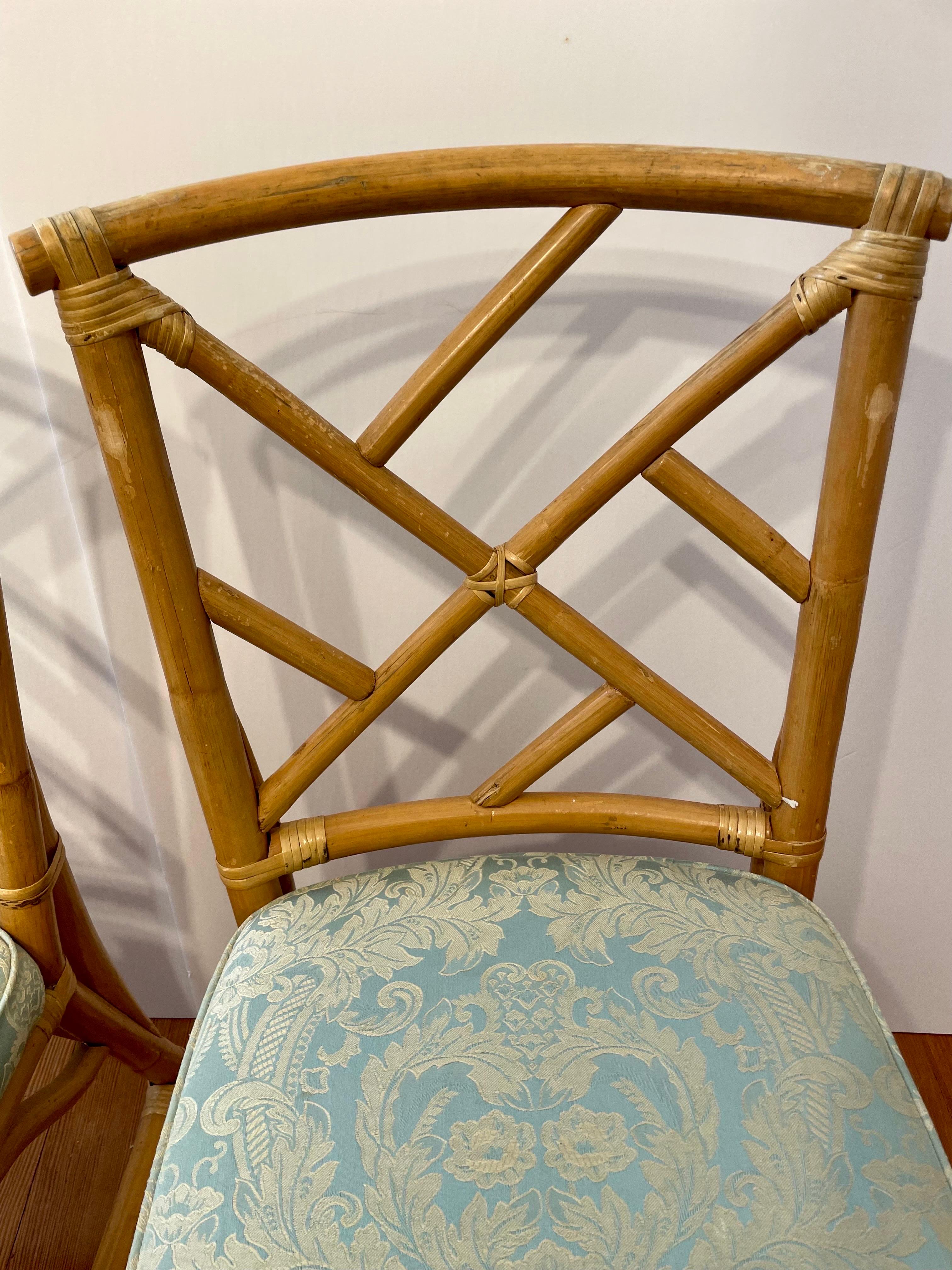 Pair of Bamboo Rattan Chairs on Casters In Good Condition In New York, NY