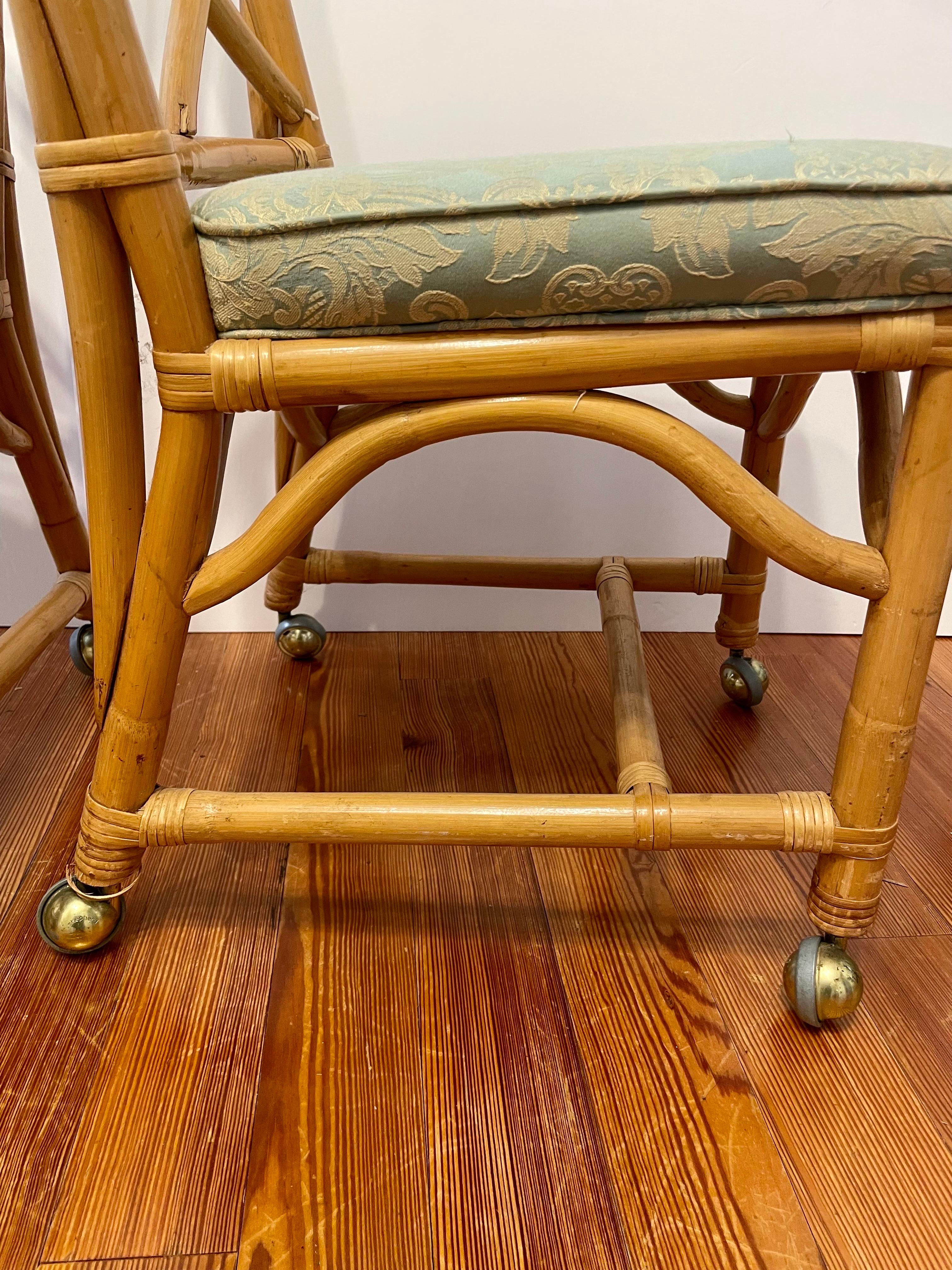 Pair of Bamboo Rattan Chairs on Casters 1