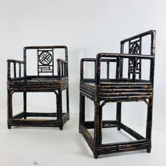 Pair of Bamboo Rattan Chinoiserie Armchairs by Brighton Pavillion