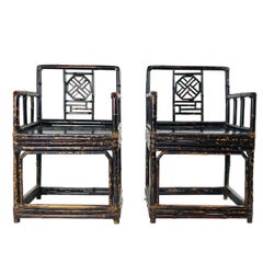 Pair of Bamboo Rattan Chinoiserie Armchairs by Brighton Pavillion