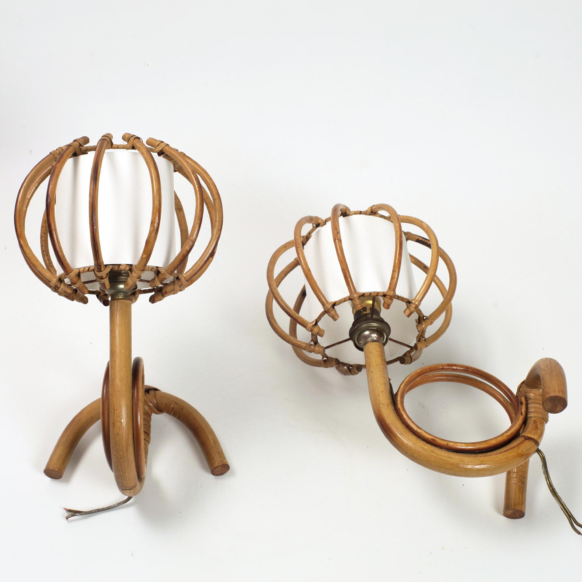Pair of Bamboo Rattan Louis Sognot Wall Light France 1960 For Sale 3