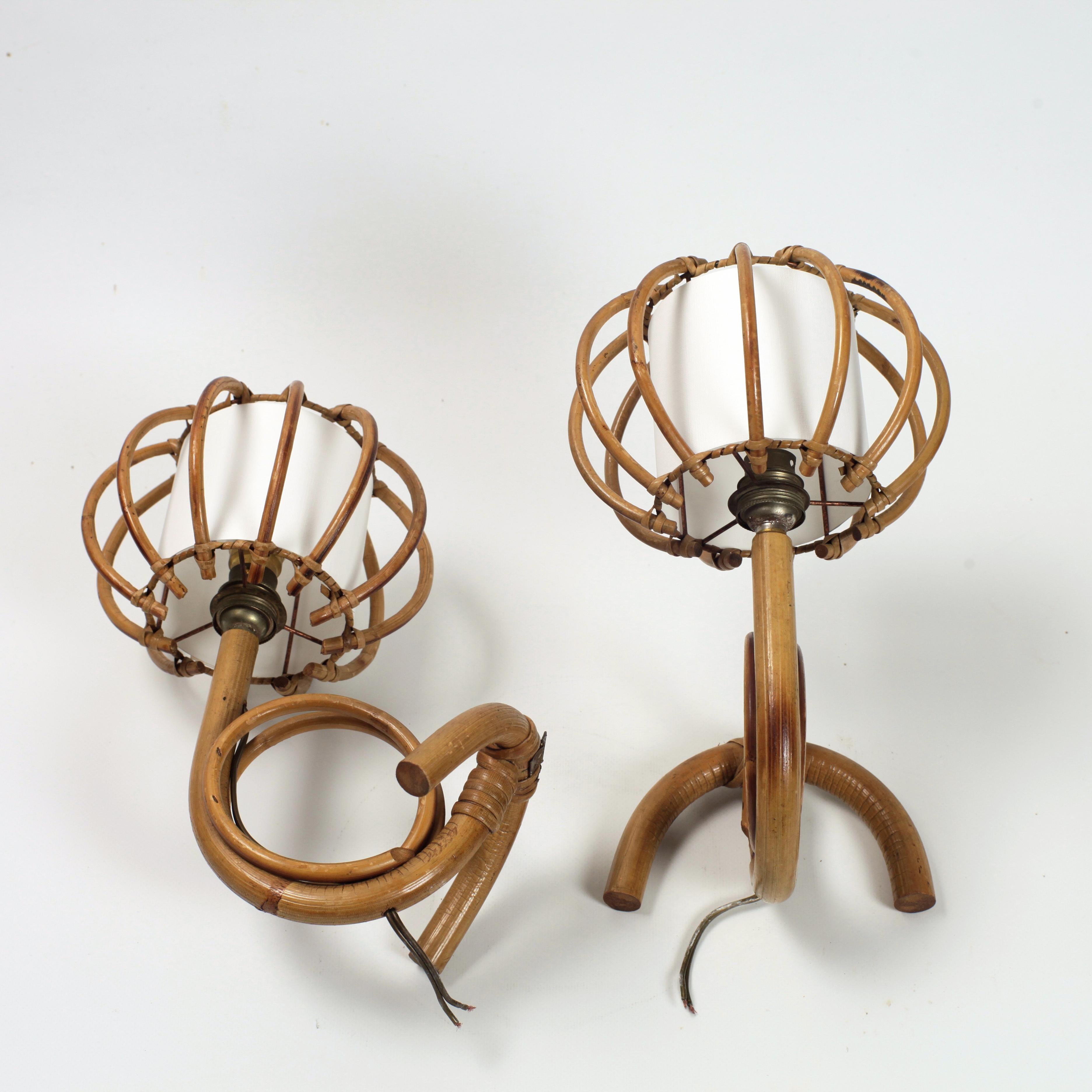 Pair of Bamboo Rattan Louis Sognot Wall Light France 1960 For Sale 6