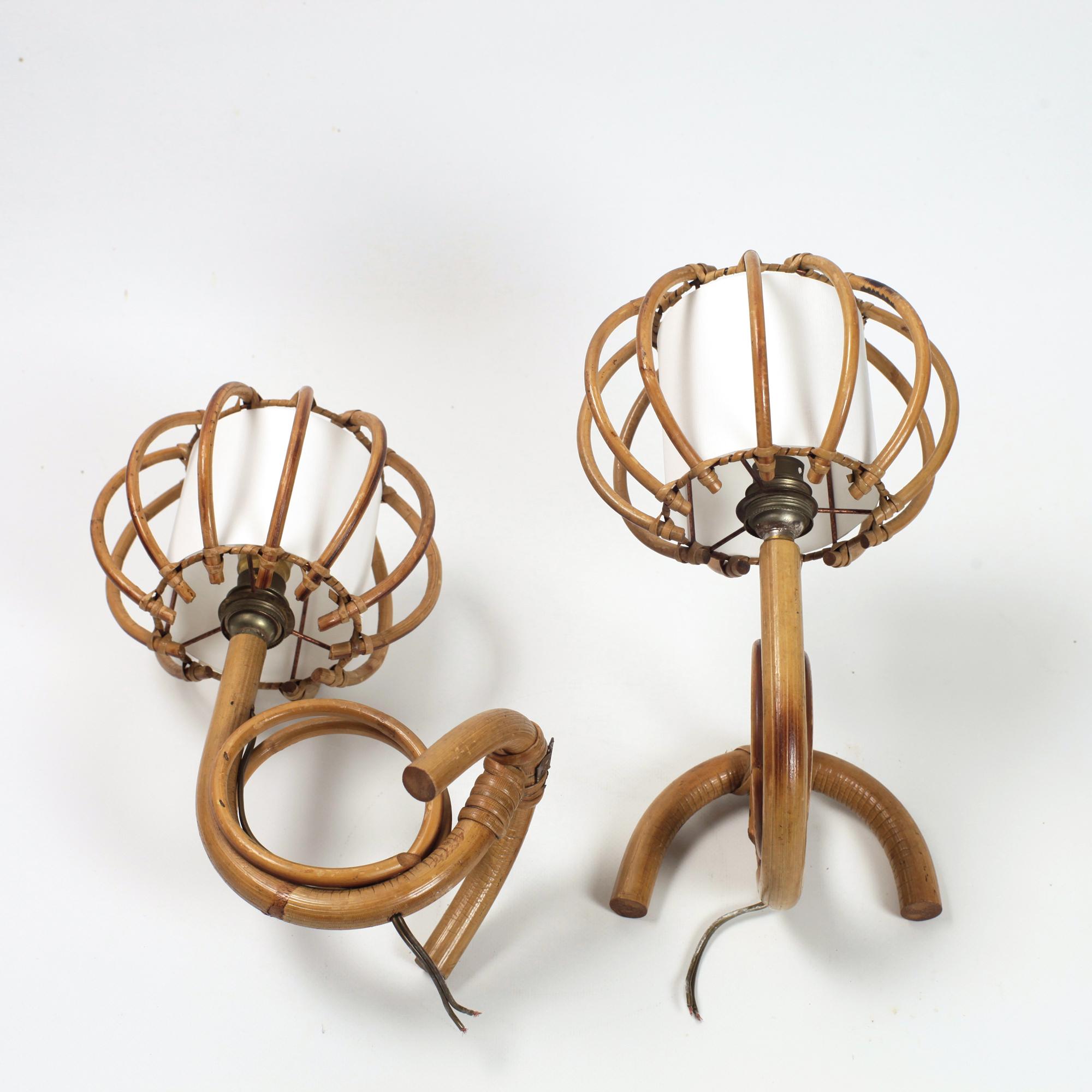Pair of Bamboo Rattan Louis Sognot Wall Light France 1960 For Sale 7