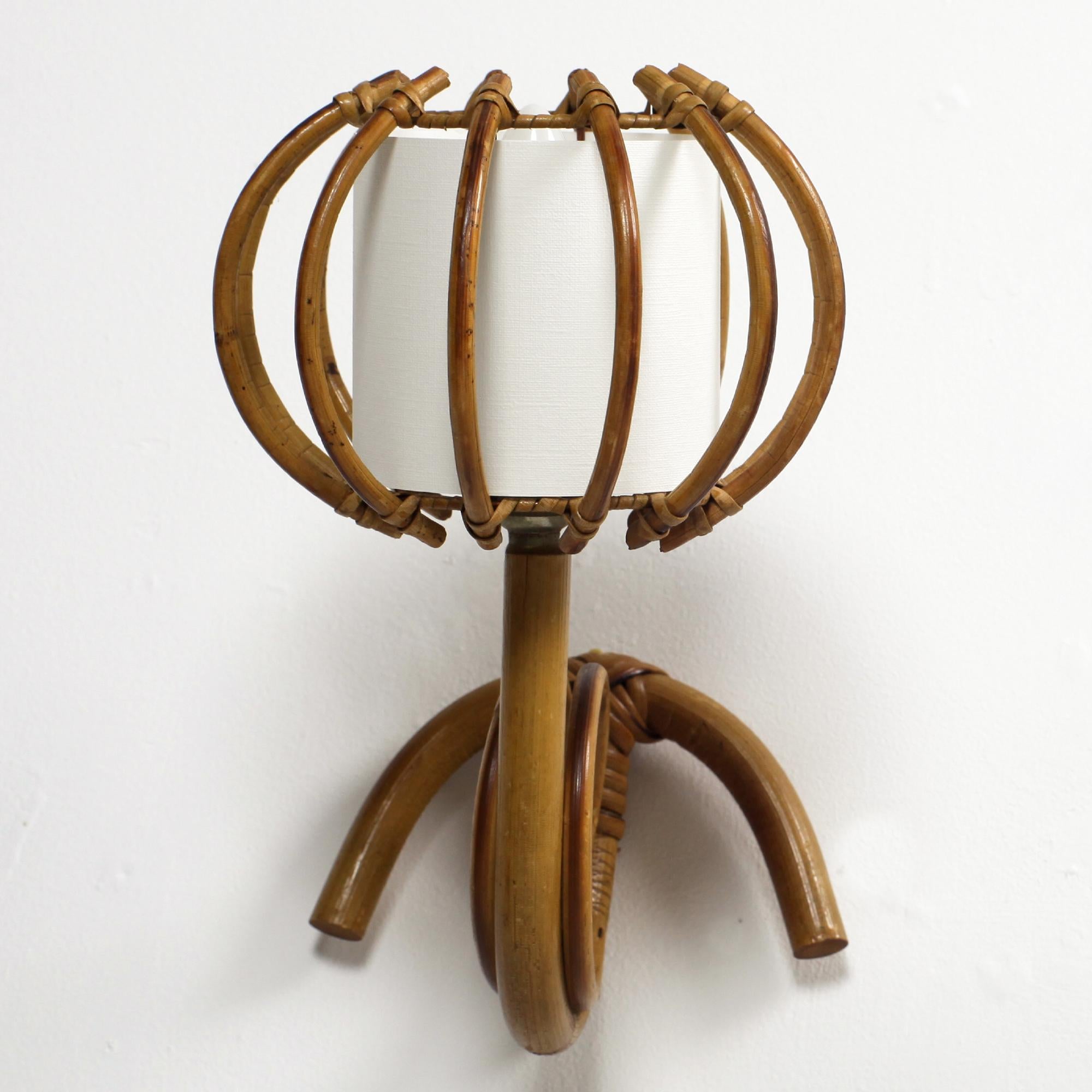 Mid-20th Century Pair of Bamboo Rattan Louis Sognot Wall Light France 1960 For Sale