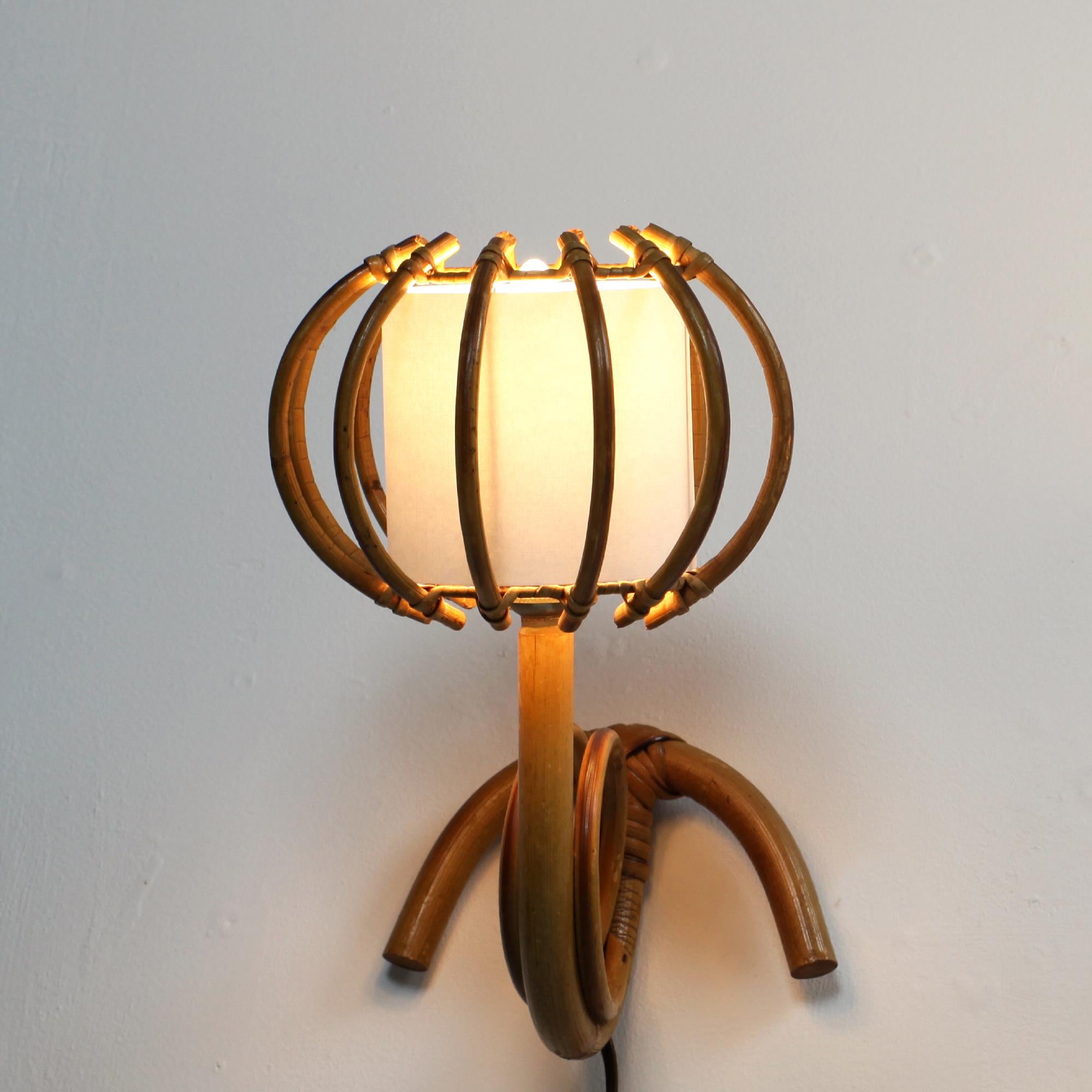 Pair of Bamboo Rattan Louis Sognot Wall Light France 1960 For Sale 1