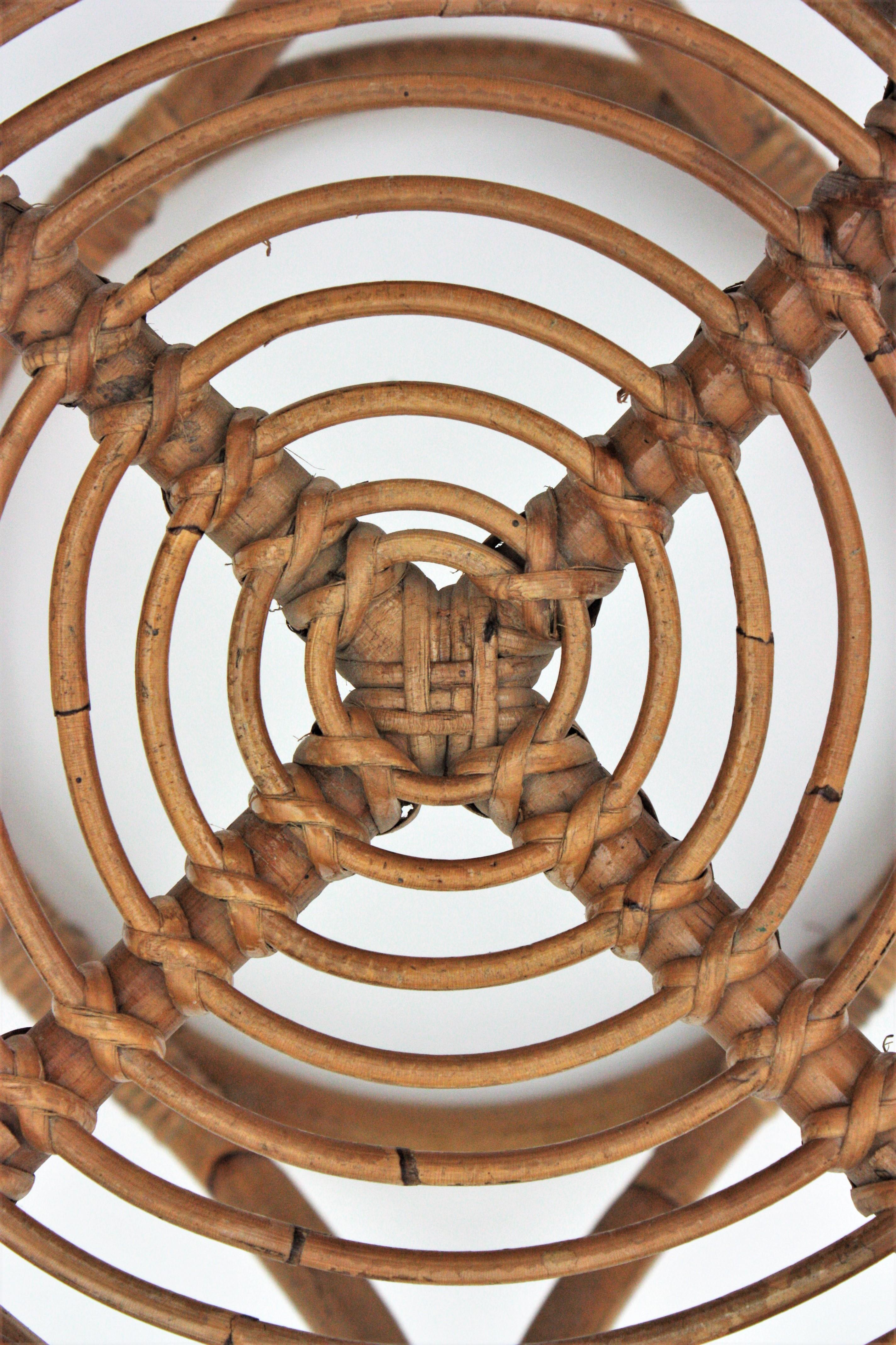 Paar runde Hocker oder Beistelltische aus Bambus-Rattan, Franco Albini-Stil im Angebot 8