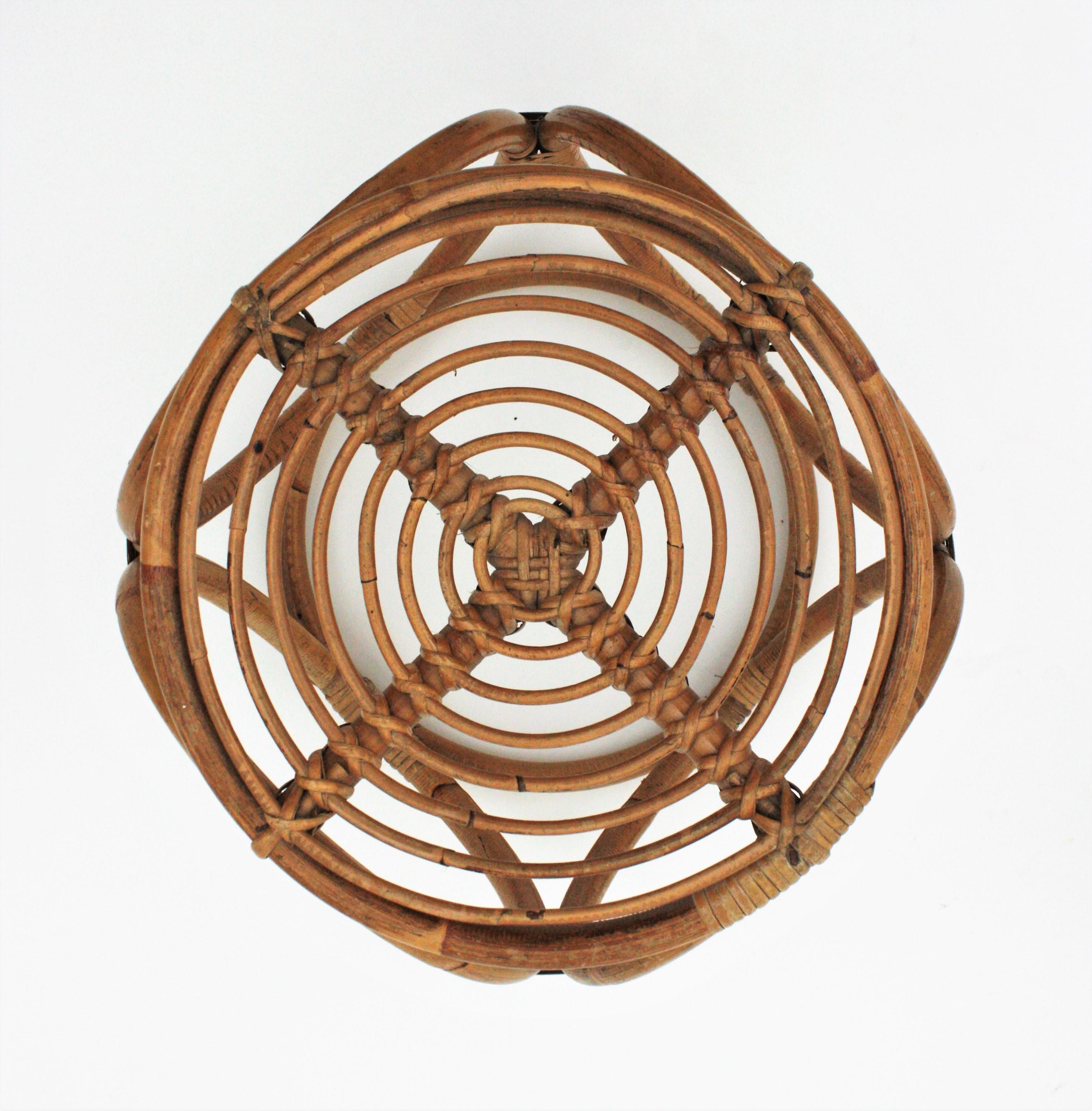 Paar runde Hocker oder Beistelltische aus Bambus-Rattan, Franco Albini-Stil im Angebot 9