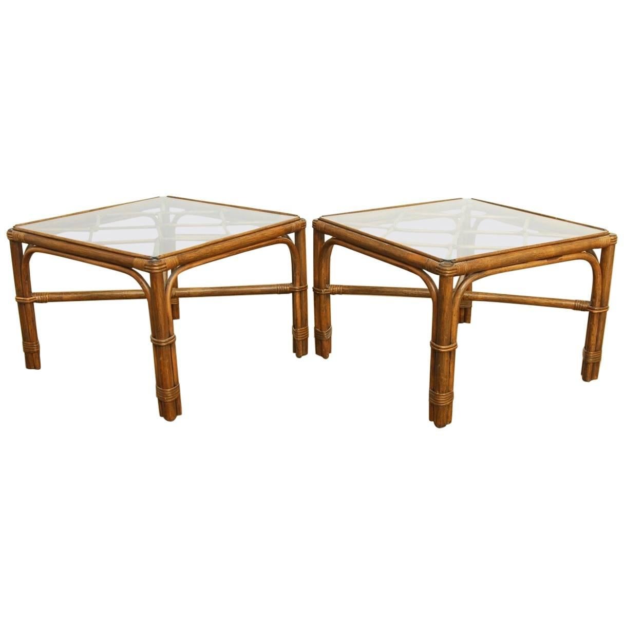 Pair of Bamboo Rattan Side Tables by Brown Jordan