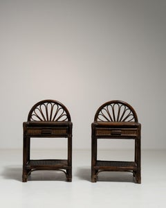 Pair of Bamboo & Rattan Side Tables, France, 1970-1979