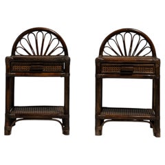 Pair of Bamboo & Rattan Side Tables, France, 1970-1979