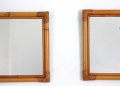 Pair of Bamboo Rattan Small Rectangular Wall Mirrors, 1960s