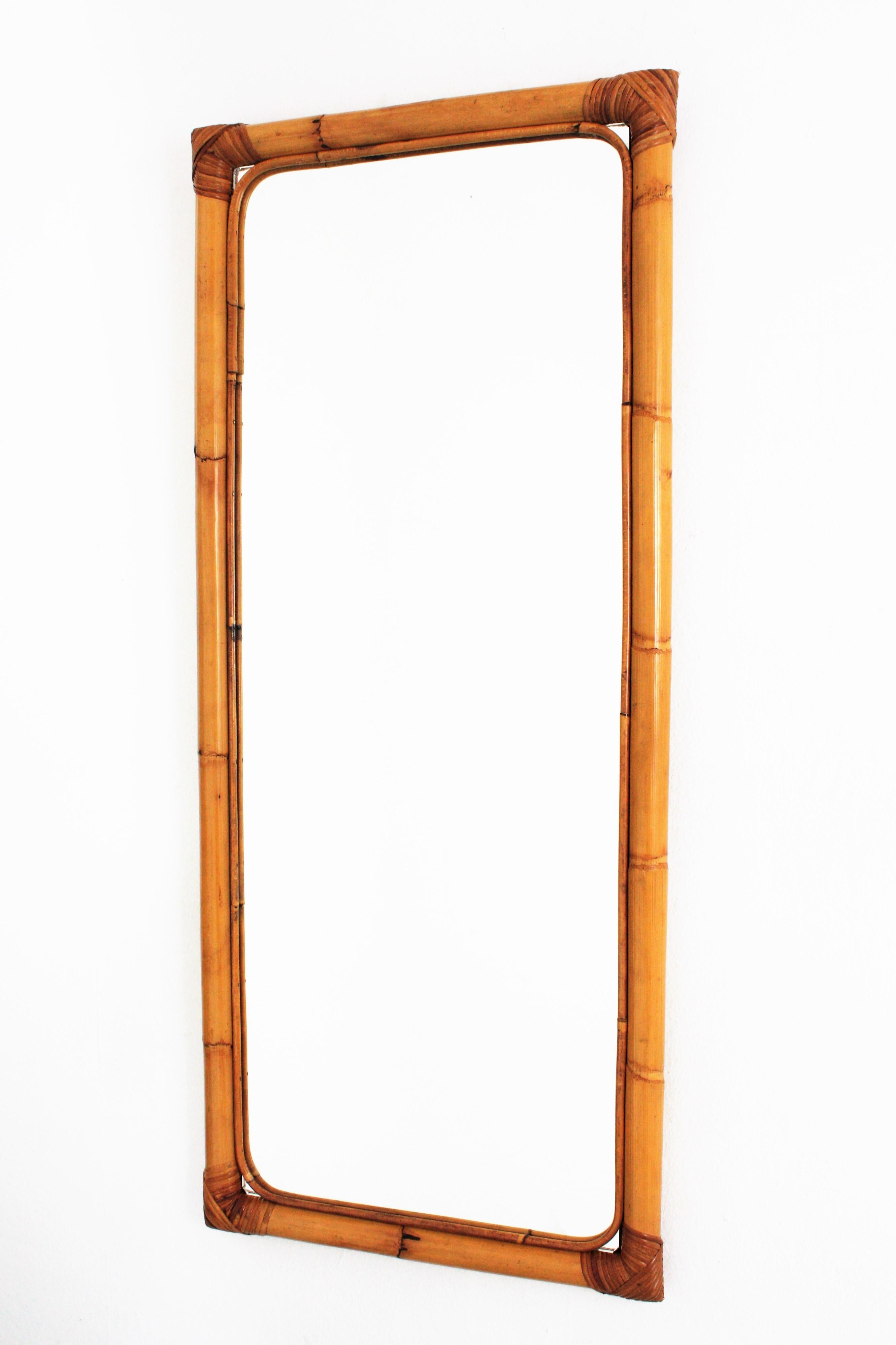 20th Century Pair of Bamboo Rectangular Mirrors 