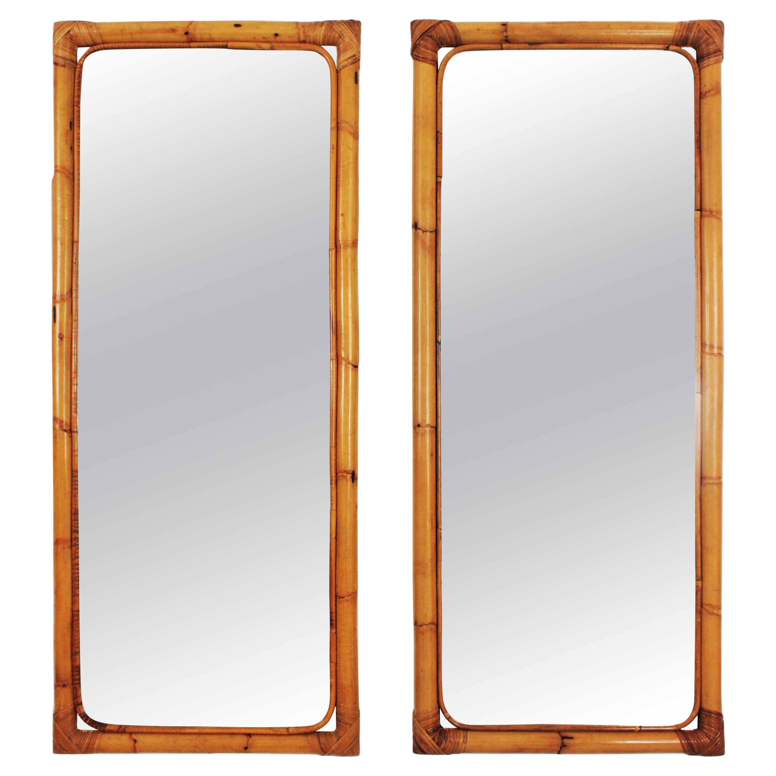 Pair of Bamboo Rectangular Mirrors