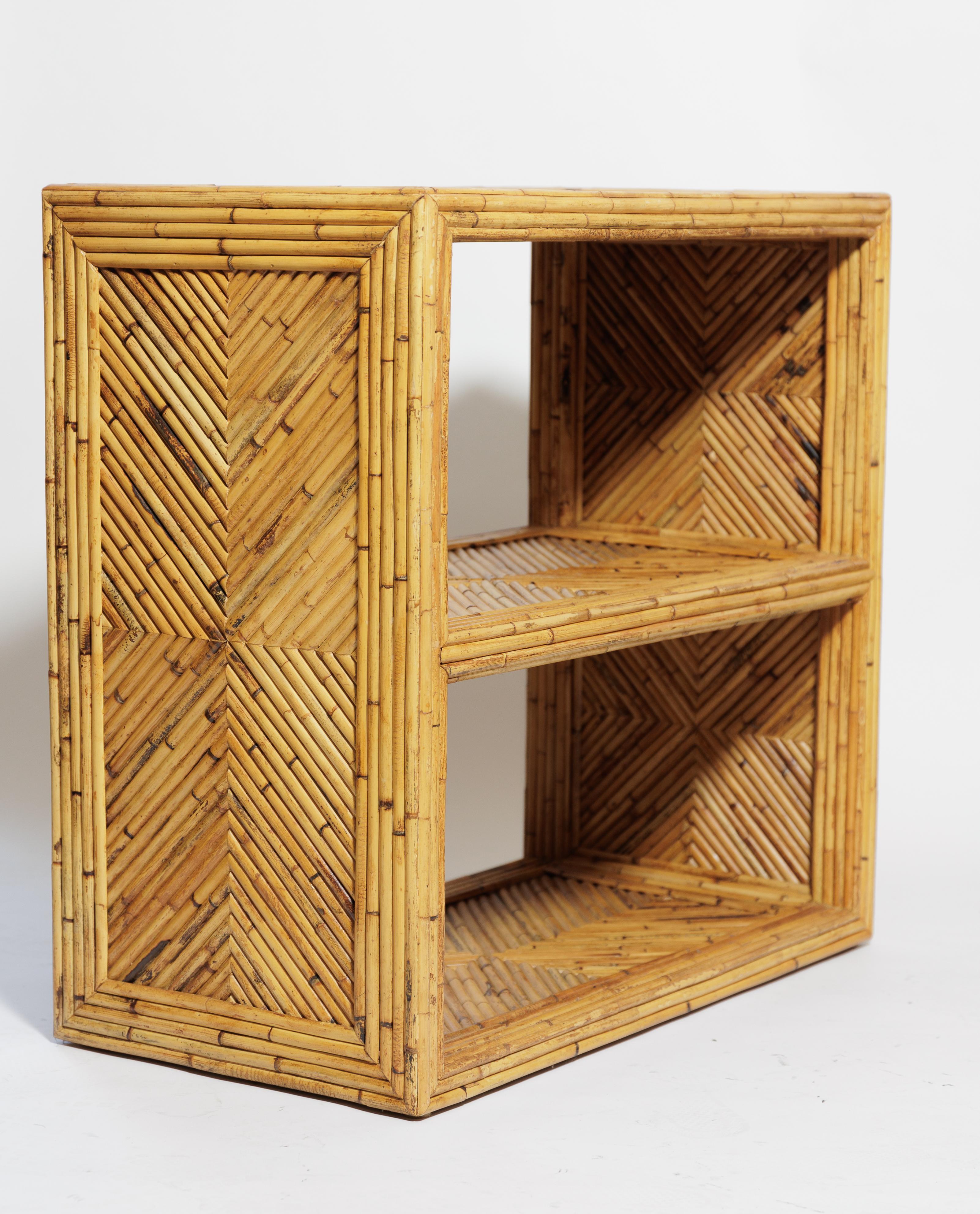 Italian Pair of Bamboo Reed Shelf Units