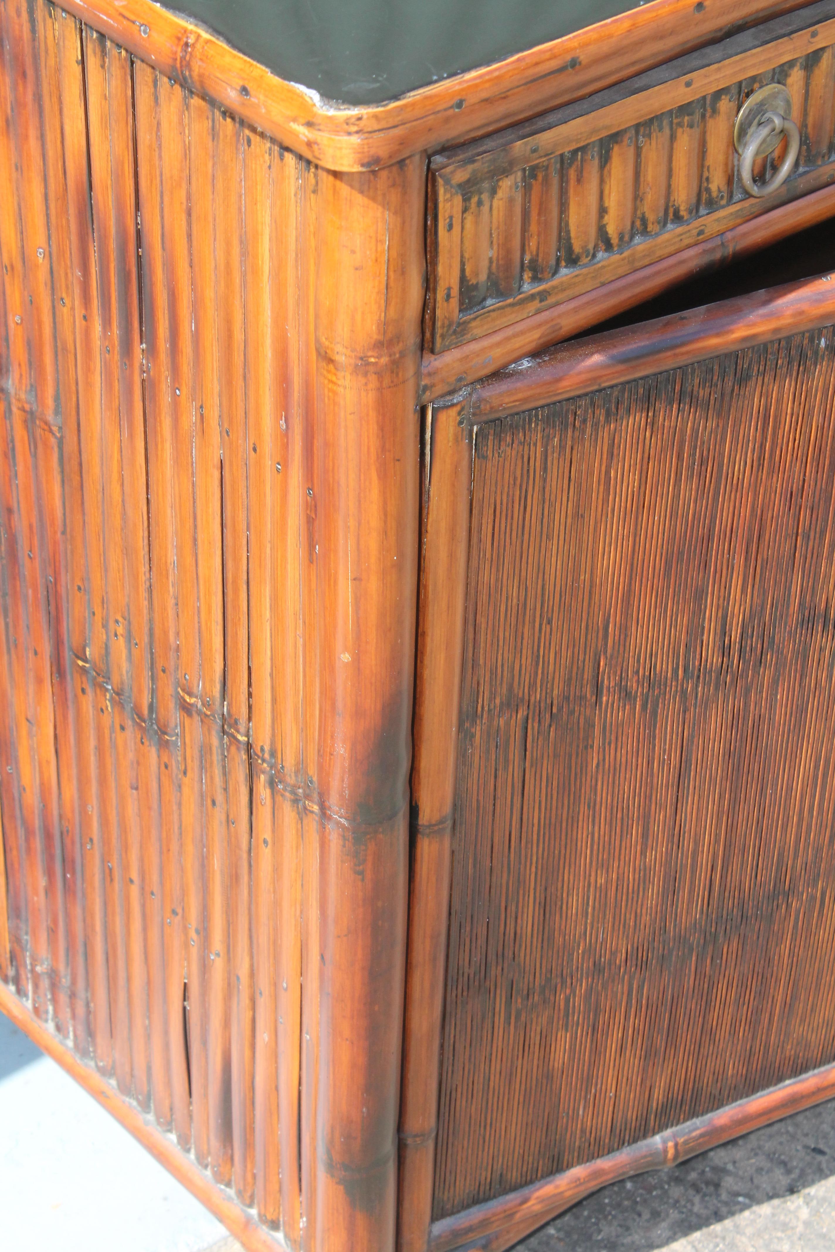 20th Century Pair of Bamboo Side Tables / Cabinets