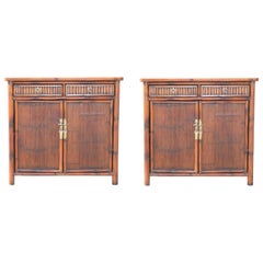 Pair of Bamboo Side Tables / Cabinets