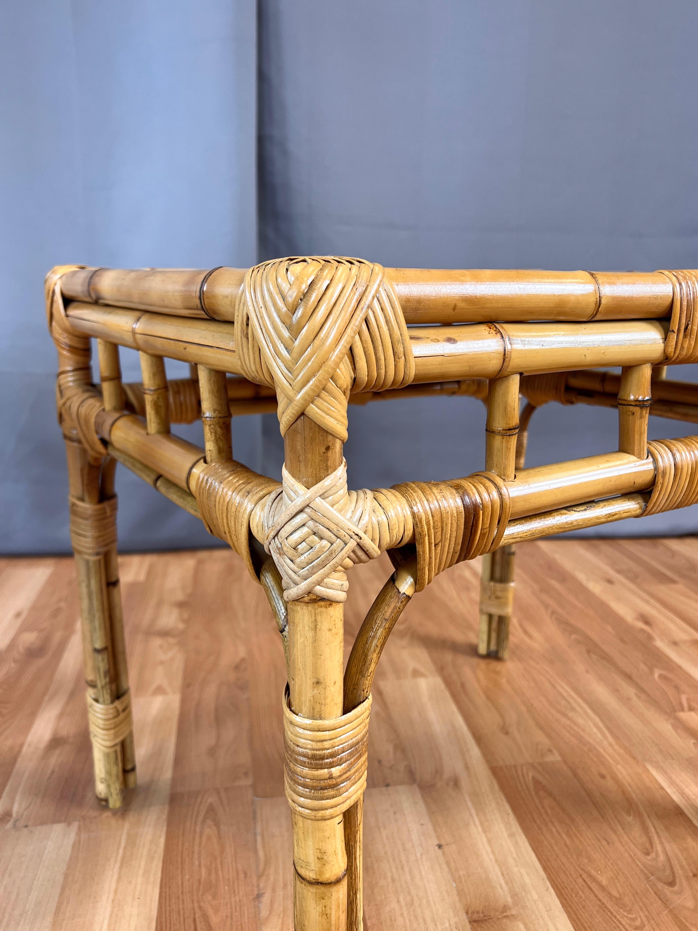 Pair of Bamboo Side Tables with Woven Cane Herringbone Pattern Tops, c. 1970 For Sale 9
