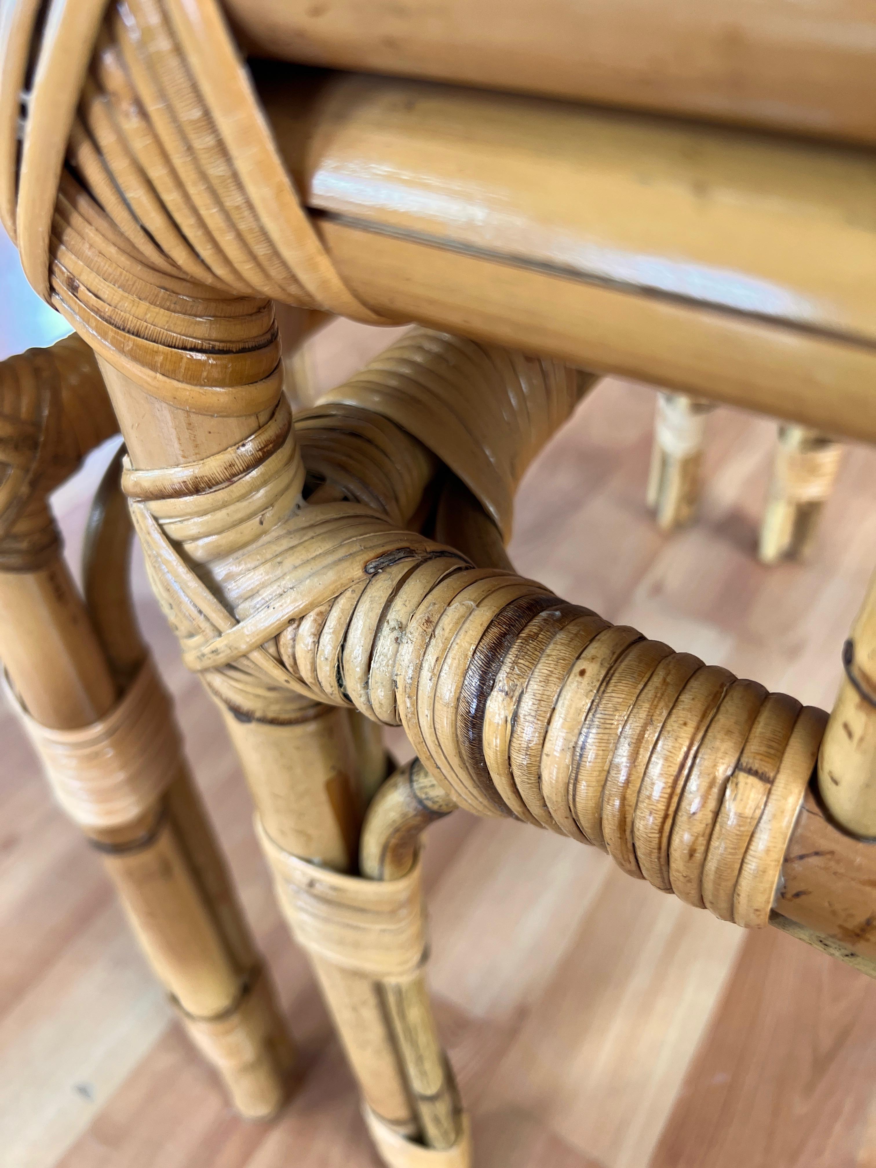 Pair of Bamboo Side Tables with Woven Cane Herringbone Pattern Tops, c. 1970 For Sale 10