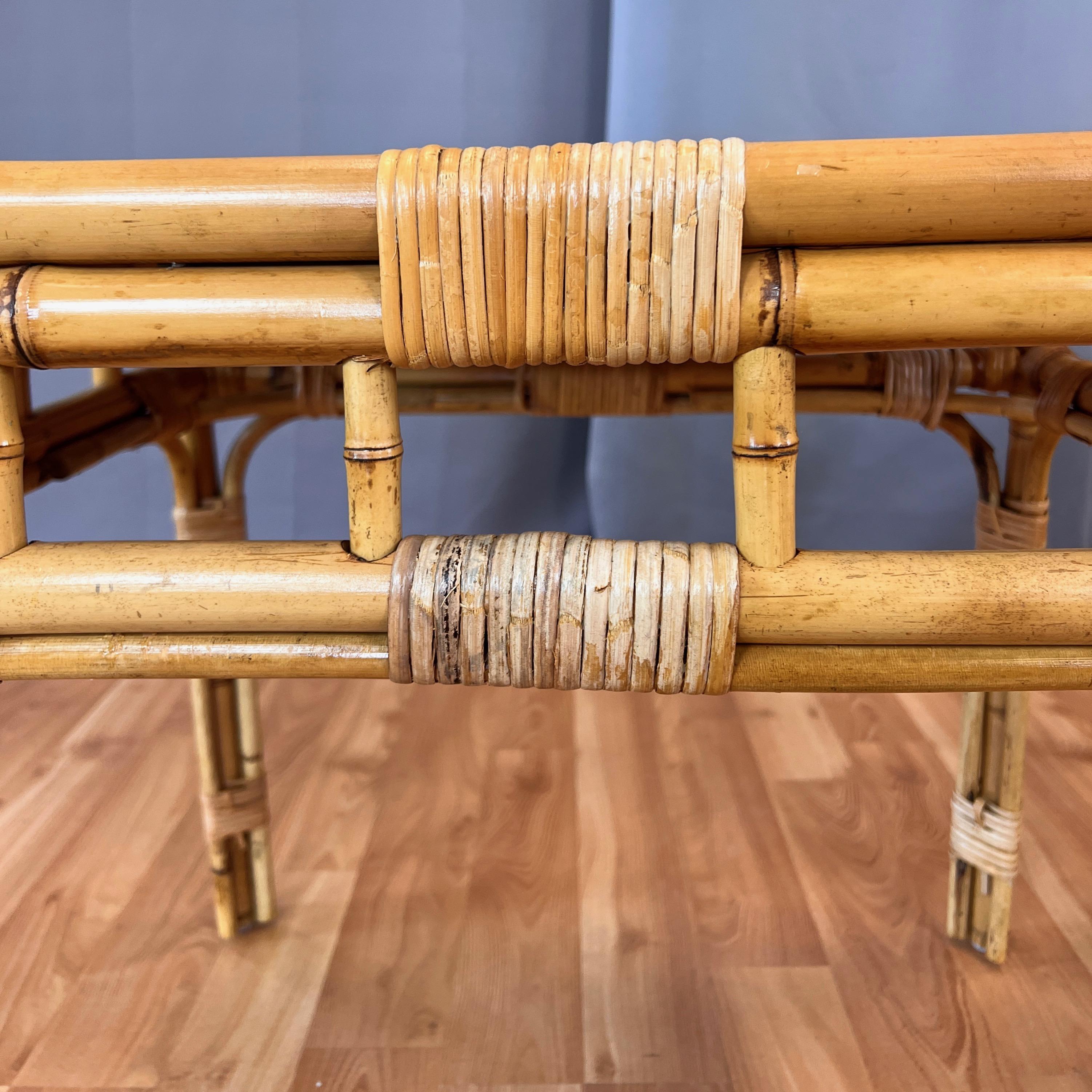 Pair of Bamboo Side Tables with Woven Cane Herringbone Pattern Tops, c. 1970 For Sale 11