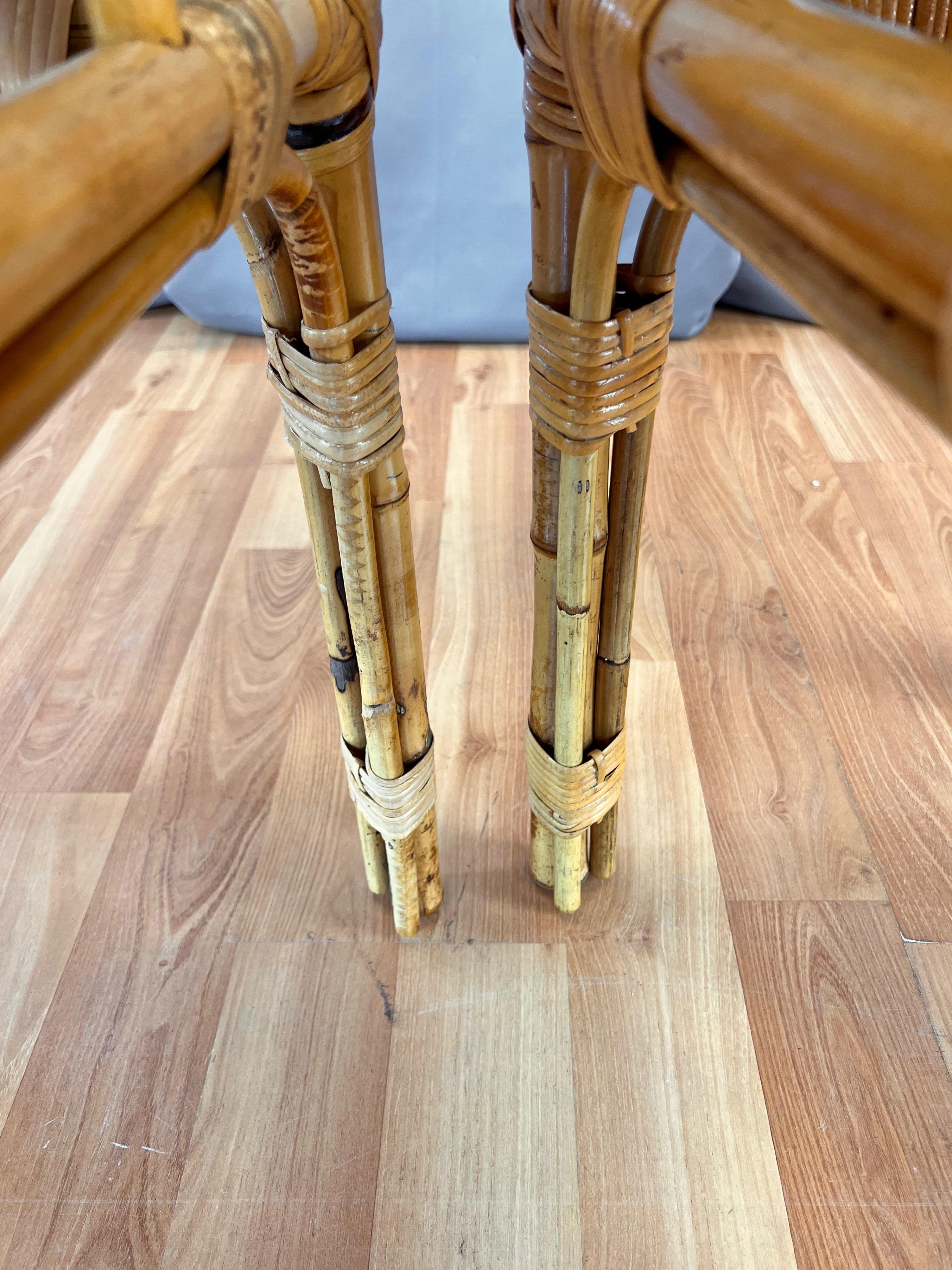 Pair of Bamboo Side Tables with Woven Cane Herringbone Pattern Tops, c. 1970 For Sale 12