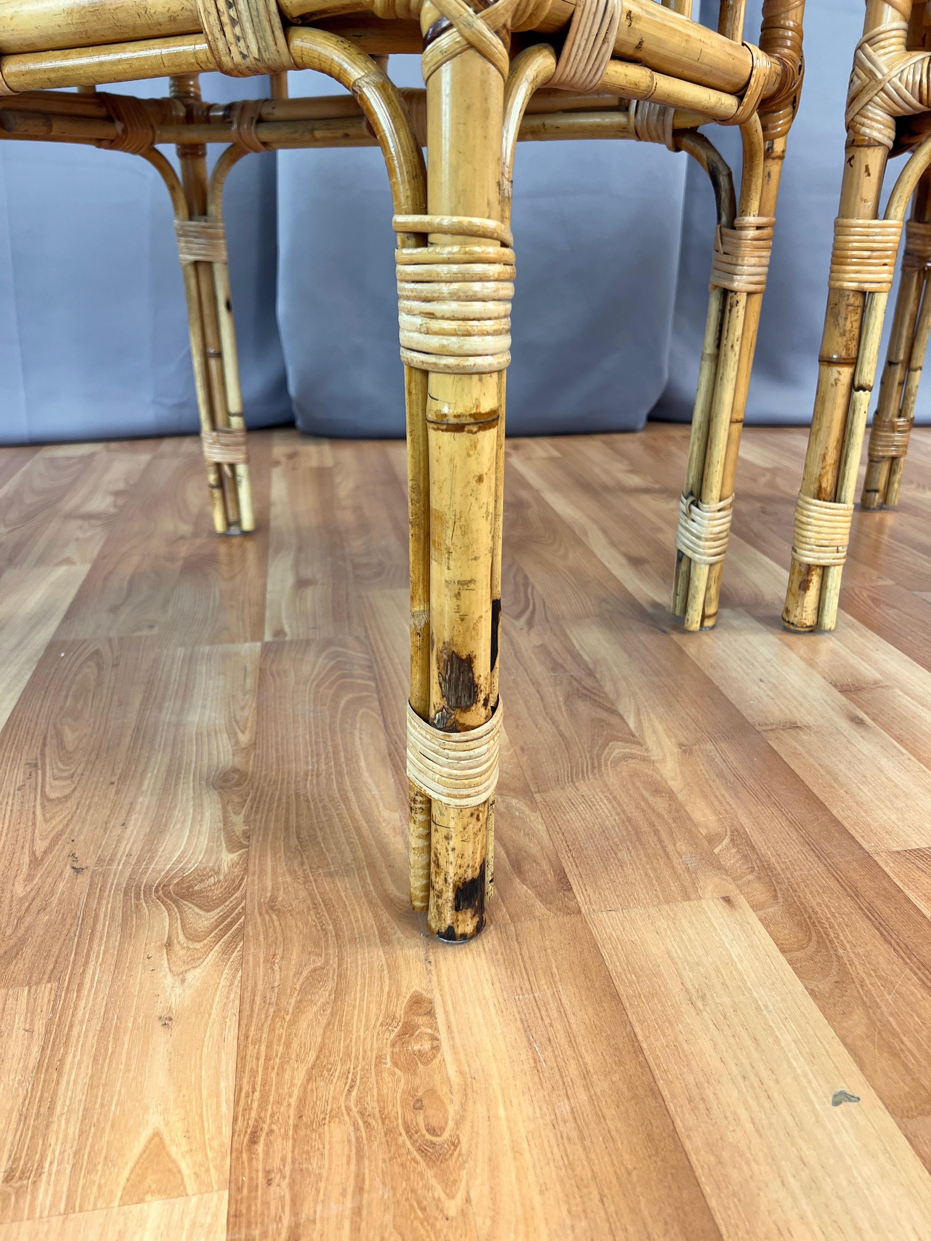 Pair of Bamboo Side Tables with Woven Cane Herringbone Pattern Tops, c. 1970 For Sale 13