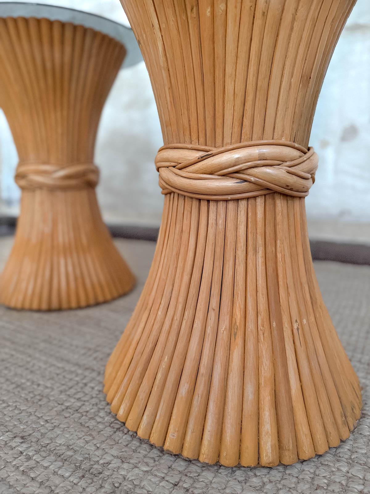 Late 20th Century Pair of Bamboo Sidetables With Glass Tops By Mcguire – 1970s For Sale