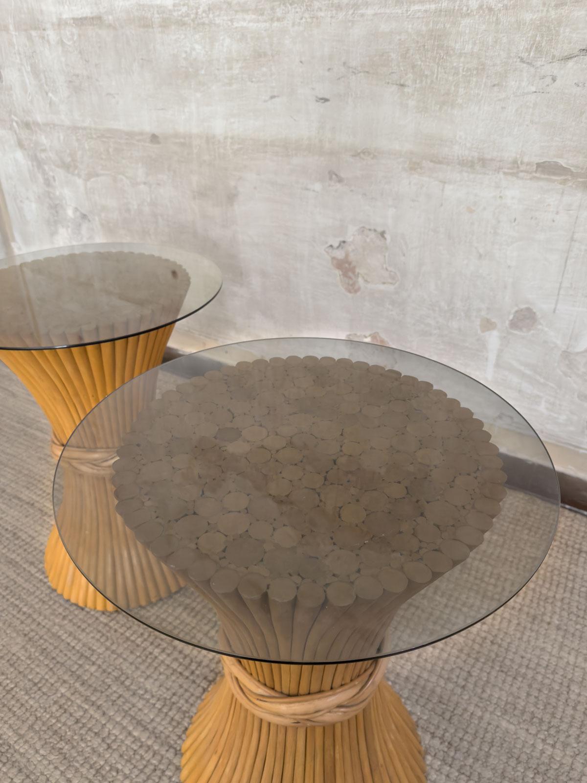 Pair of Bamboo Sidetables With Glass Tops By Mcguire – 1970s For Sale 1