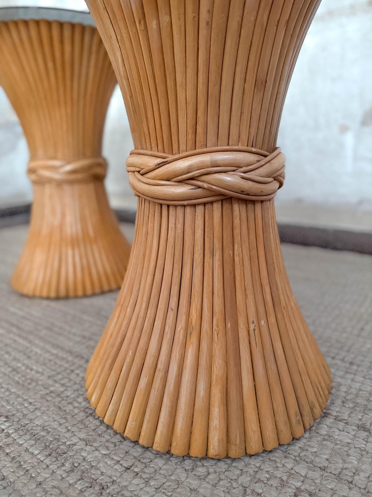 Pair of Bamboo Sidetables With Glass Tops By Mcguire – 1970s For Sale 2