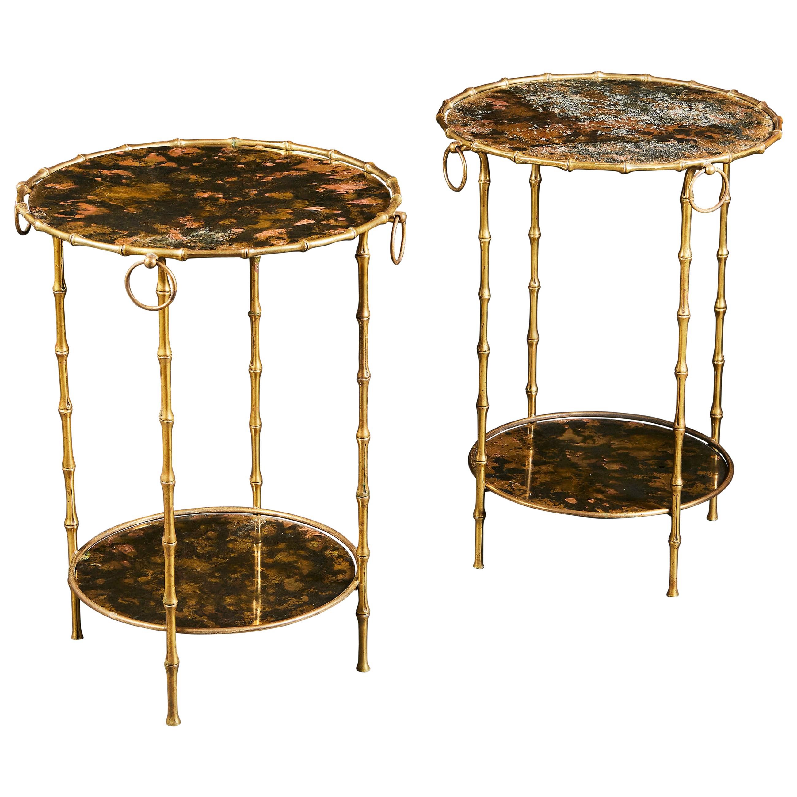 Pair of Bamboo Simulated Brass Étagères Attributed to Maison Baguès