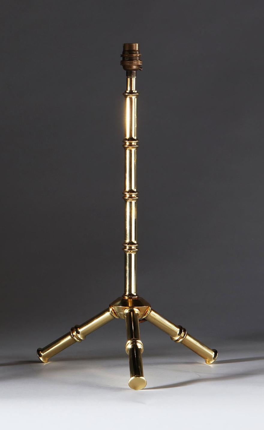 English Pair of Bamboo Simulated Brass Table Lamps For Sale