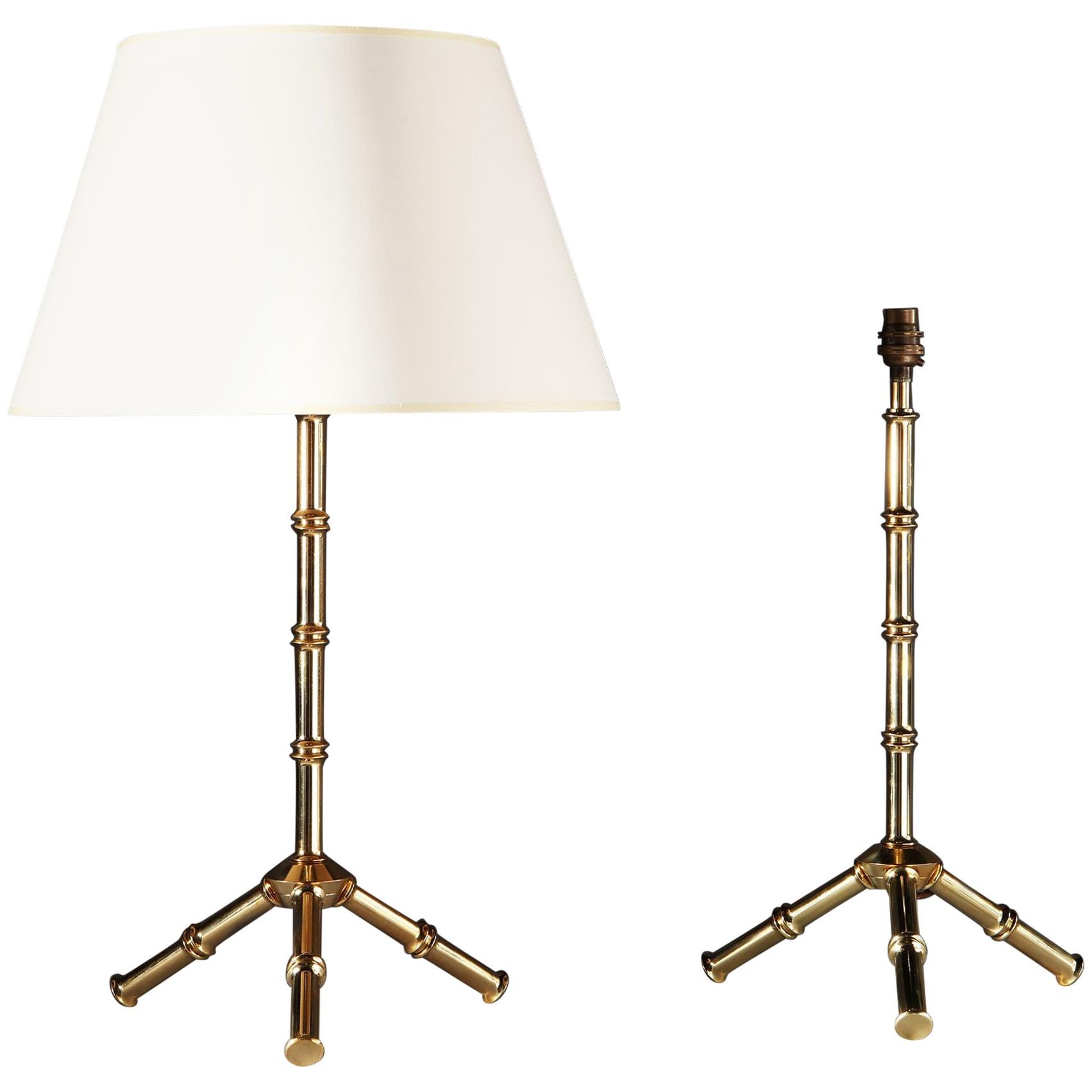 Pair of Bamboo Simulated Brass Table Lamps For Sale