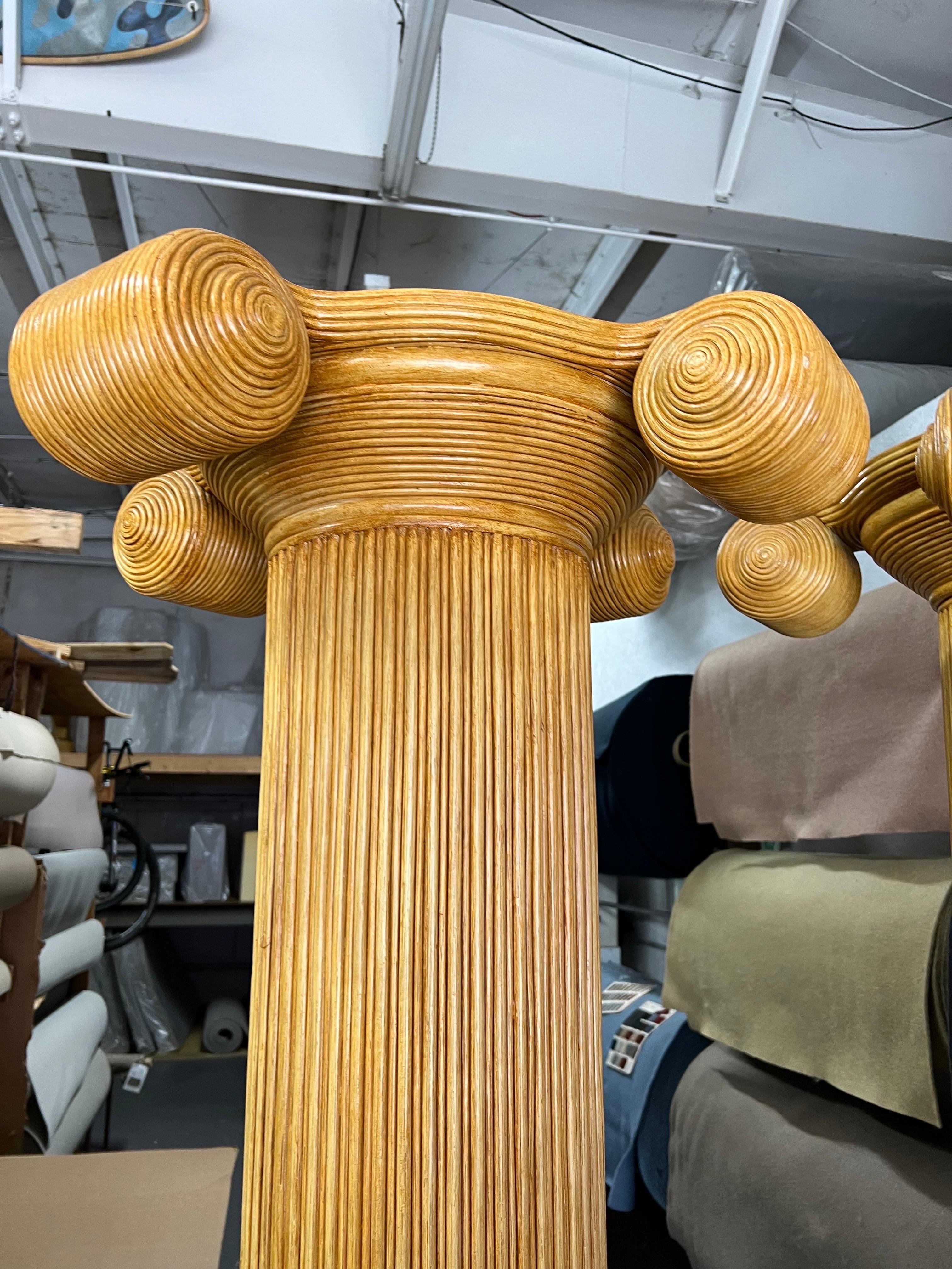 Painted Pair of Bamboo Split Reed Ionic Columns For Sale