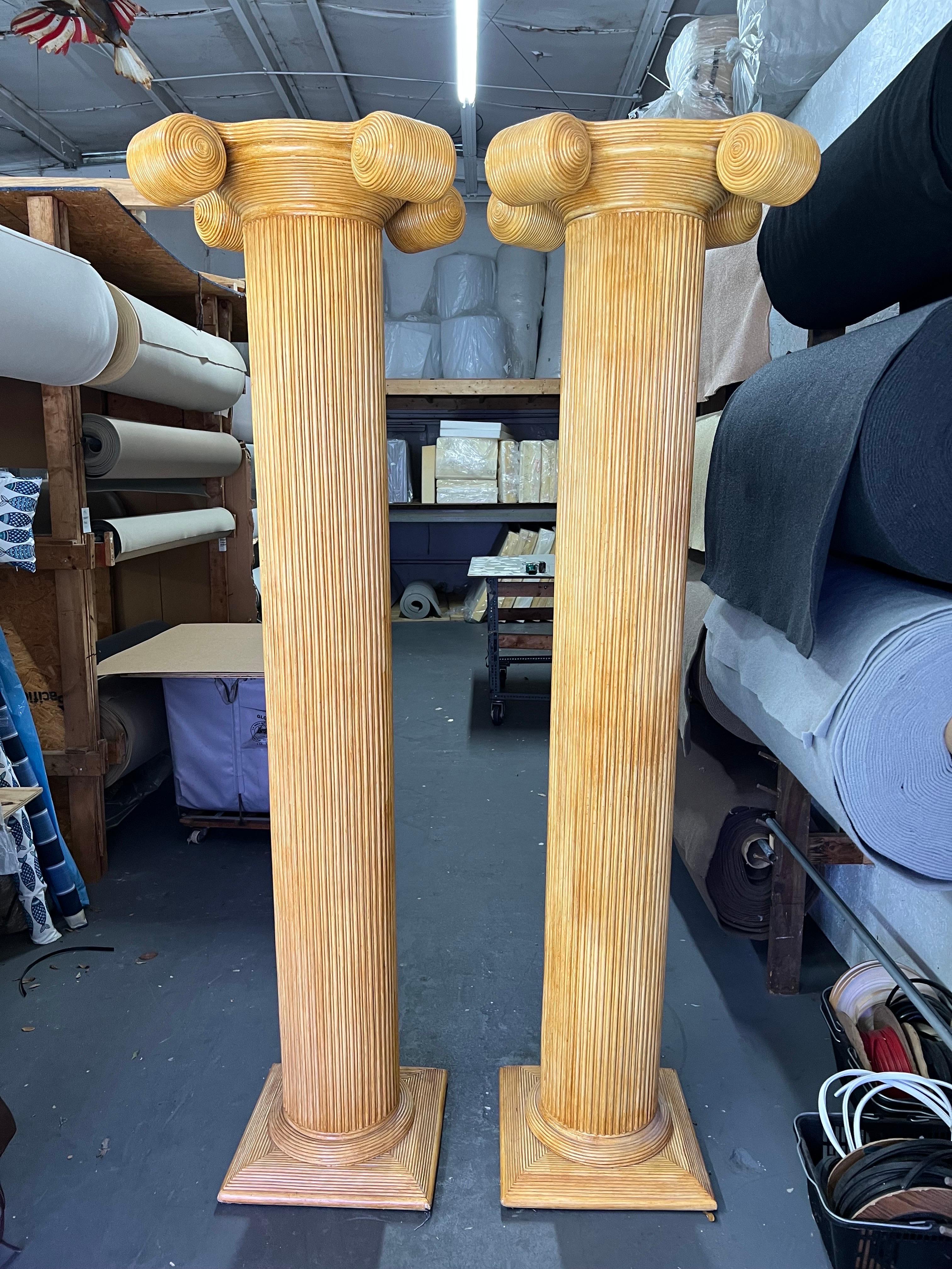American Classical Pair of Bamboo Split Reed Ionic Columns For Sale