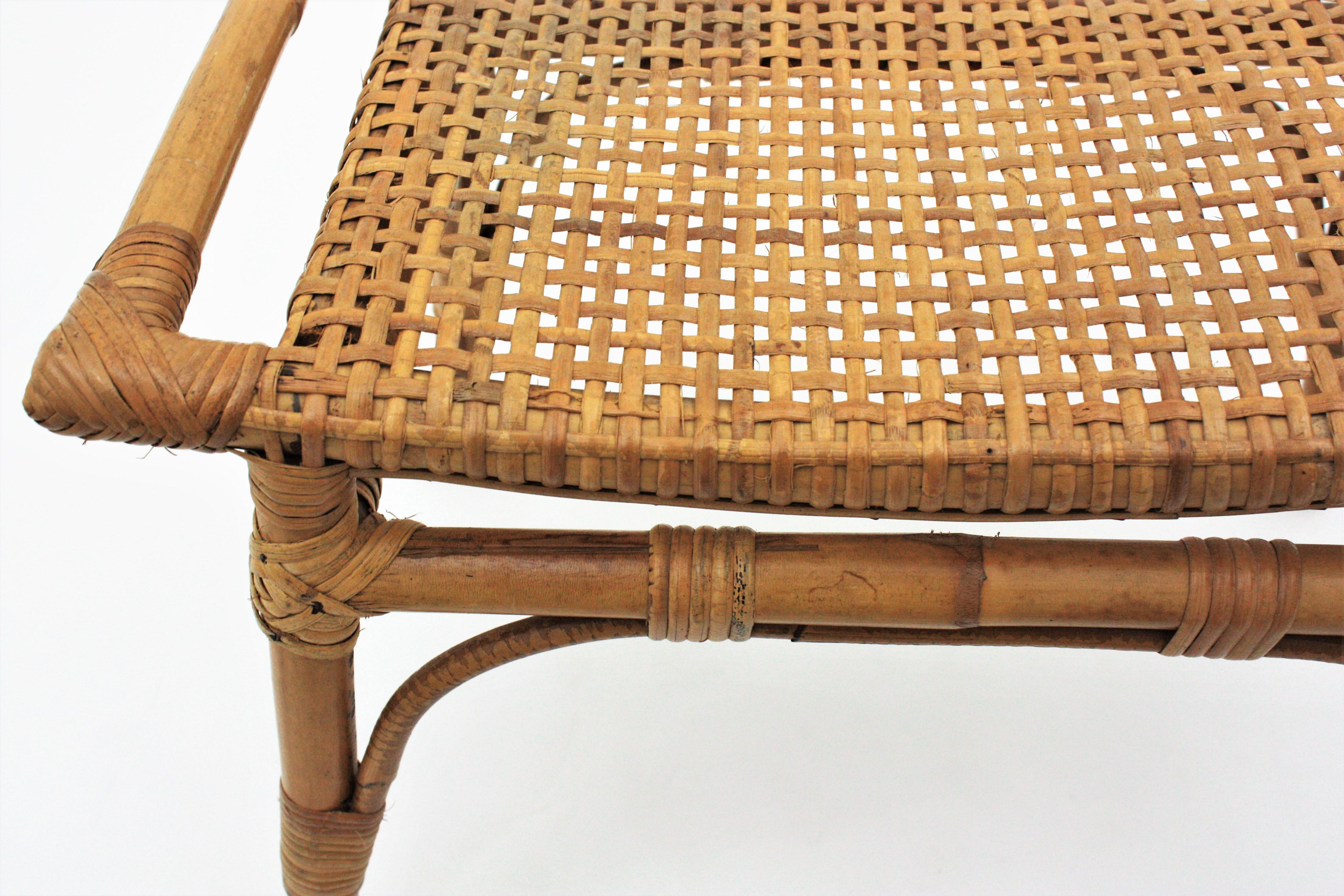 Pair of Bamboo Stools, Benches or Ottoman with Woven Wicker Cane Seats 3