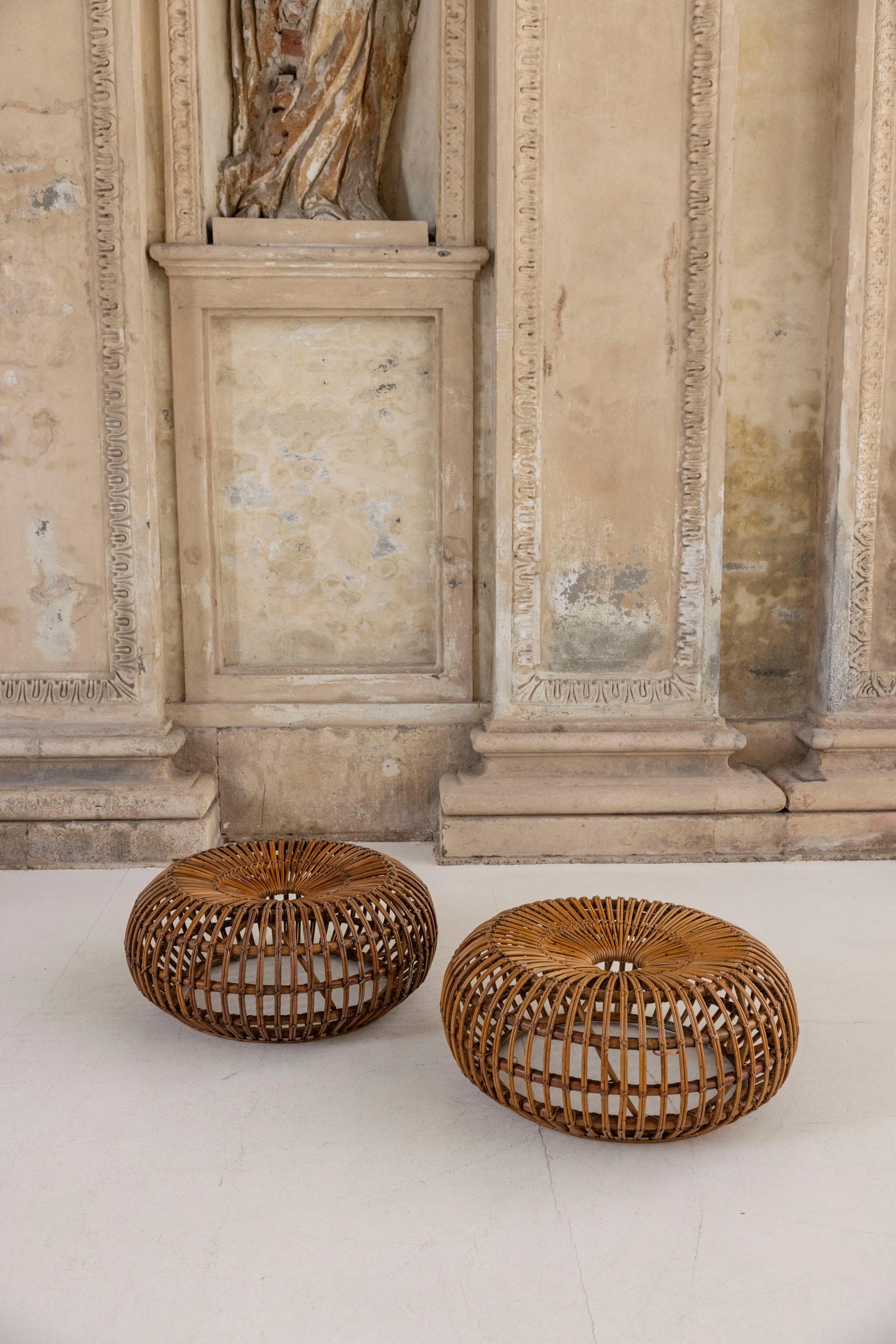 Mid-Century Modern Pair of bamboo stools by Ico Parisi for Bonacina, Italy 1960s For Sale