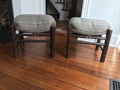 Pair of Bamboo Stools with Horsehair Cushions