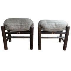 Pair of Bamboo Stools with Horsehair Cushions